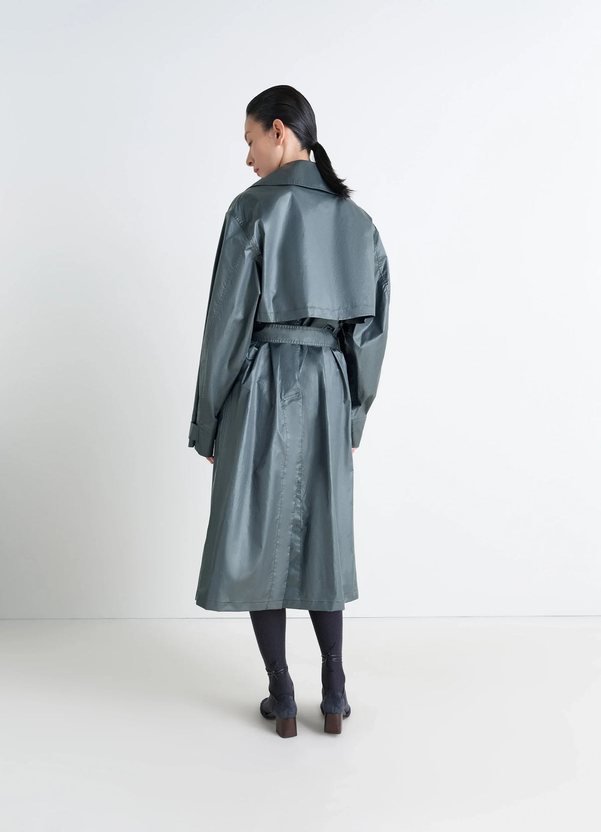 トレンチコート - Iron Blue - Water Repellent Shiny Coated Cotton