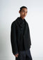 Lemaire Boxy Peacoat in Black Double-Faced Wool, model shot, Front side view Short classic cut