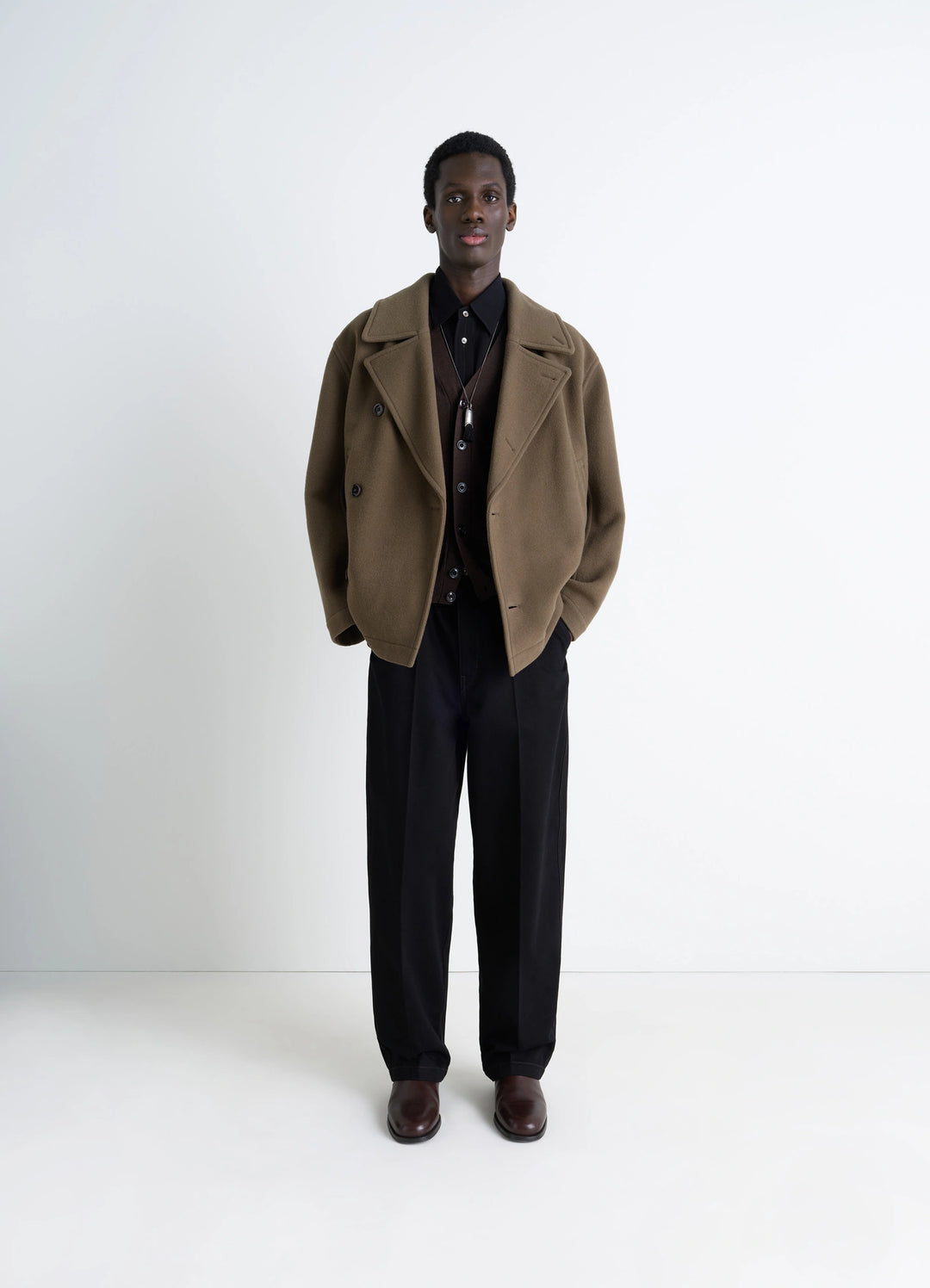 ボクシー ピーコート - Dark Squirrel - Double Wool - メンズ | LEMAIRE