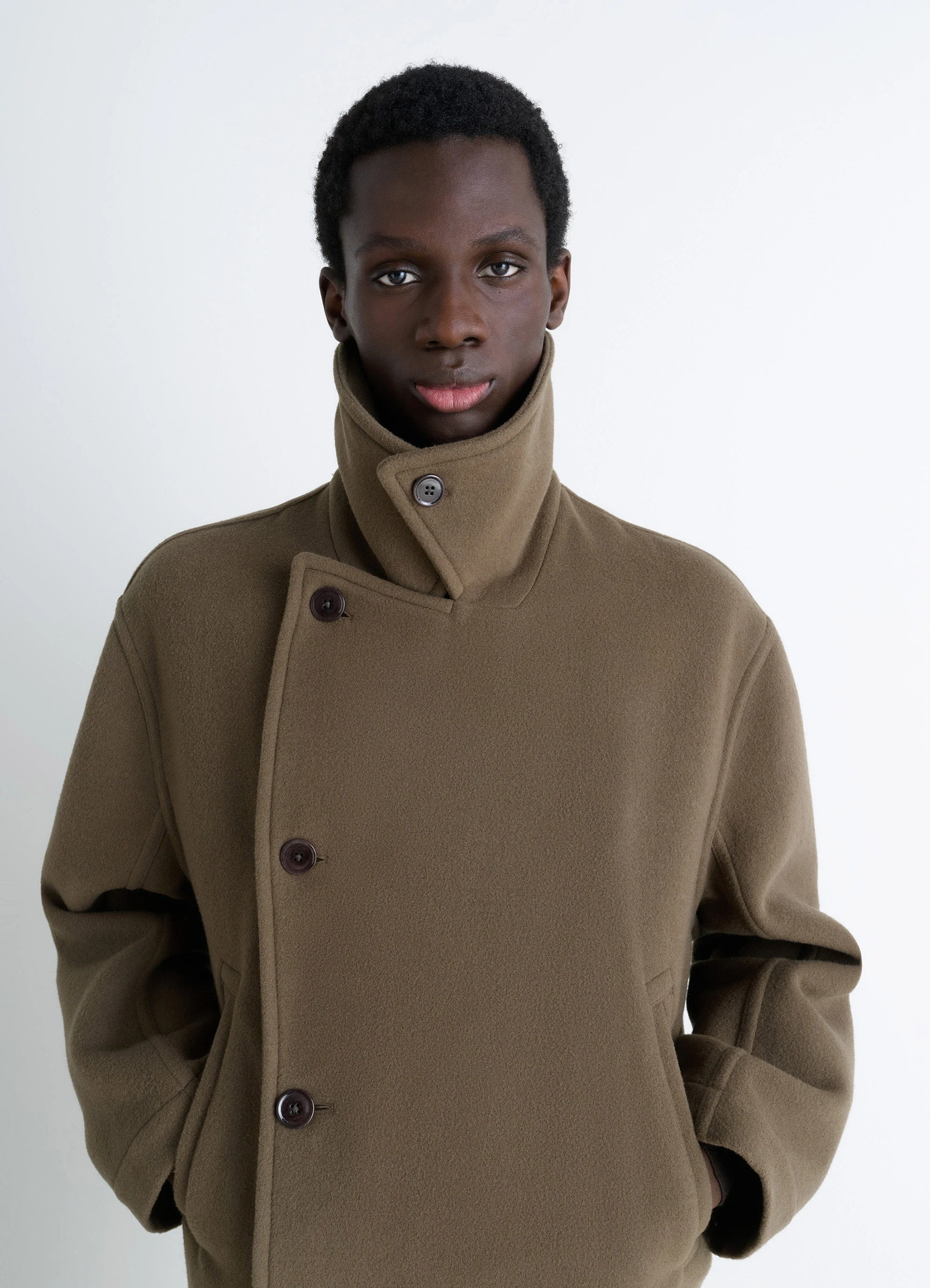 BOXY PEACOAT IN WOOL - Dark Squirrel - Double Wool - Men | LEMAIRE BOXY PEACOAT IN WOOL - Dark Squirrel - Double Wool - Men | LEMAIRE