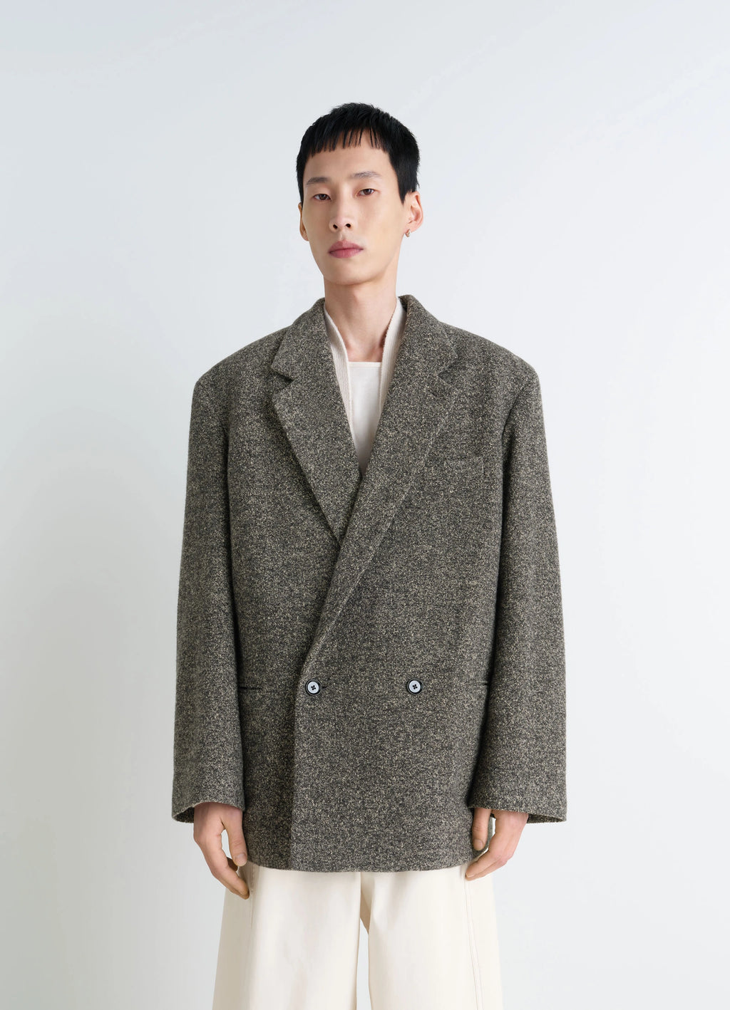 ダブルブレスト ショートコート - Black / Beige Melange ダブルブレスト ショートコート - Black / Beige Melange