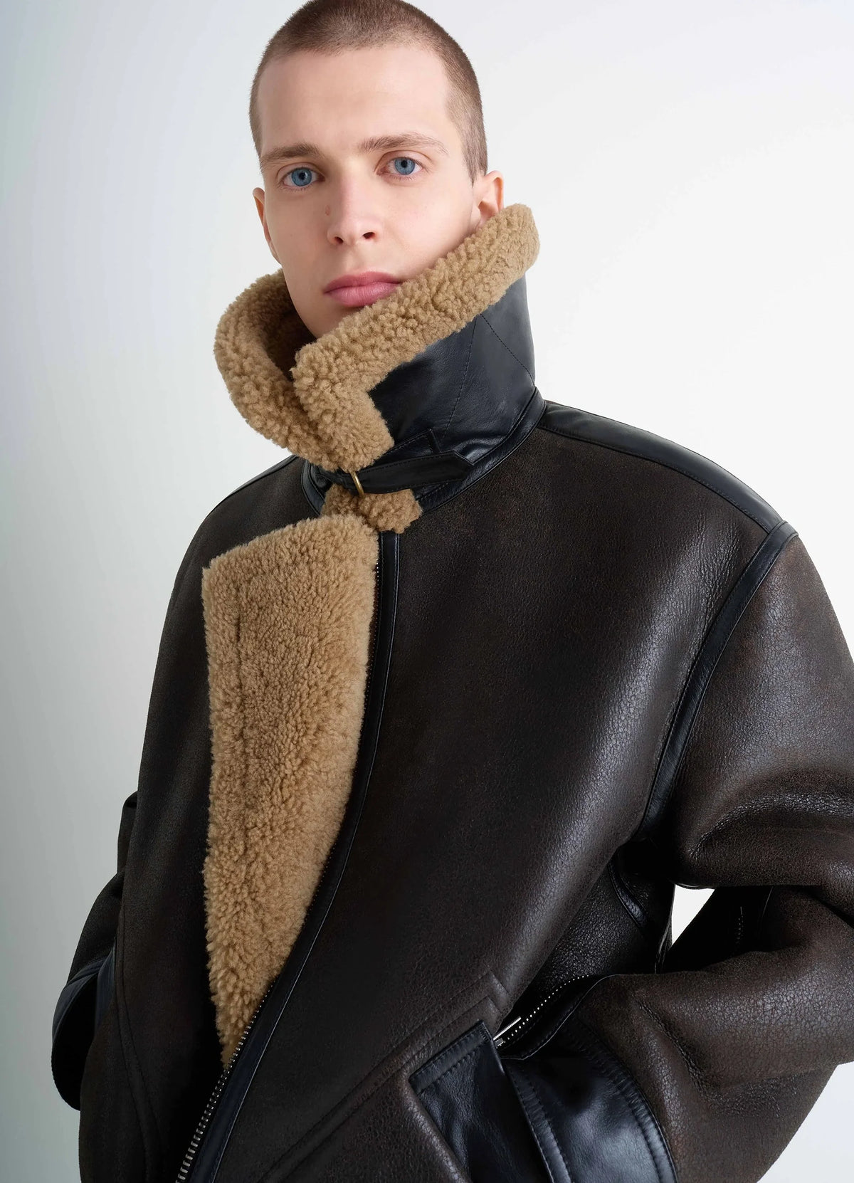 SHEARLING COAT IN LEATHER - Espresso - Shearling - Men | LEMAIRE