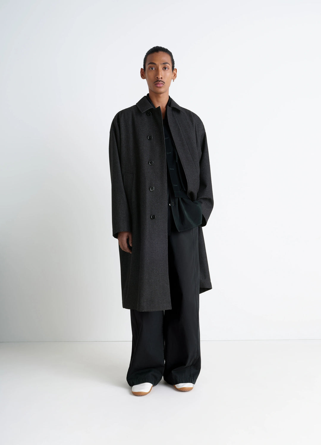 オーバーコート - Black / Grey Melange - ウールコットンツイル