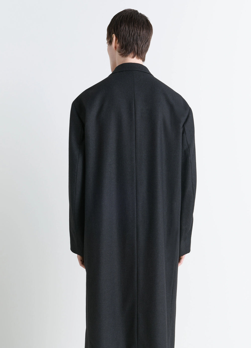 Lemaire Soft Chesterfield Coat in Light Cashmere-Blend, model shot, back view solid back, long line