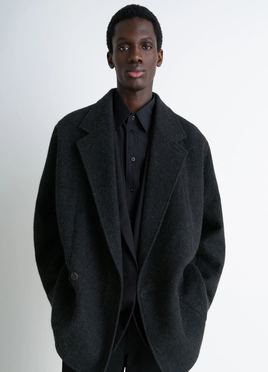 Felt Wool Jacket in Wool and Alpaca Blend, model shot, Front view Oversized fit