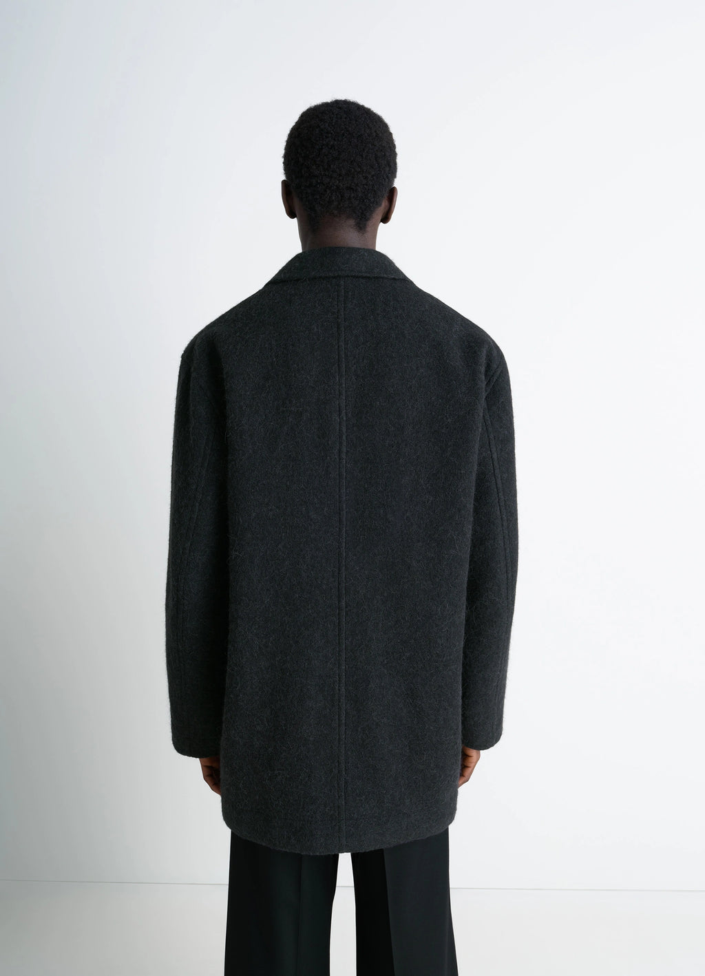 Felt Wool Jacket in Wool and Alpaca Blend, model shot, back view back seam detail