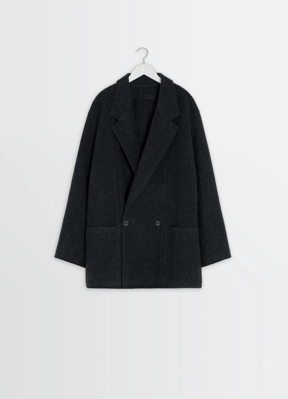 Felt Wool Jacket in Wool and Alpaca Blend, product shot, hanging view boxy silhouette