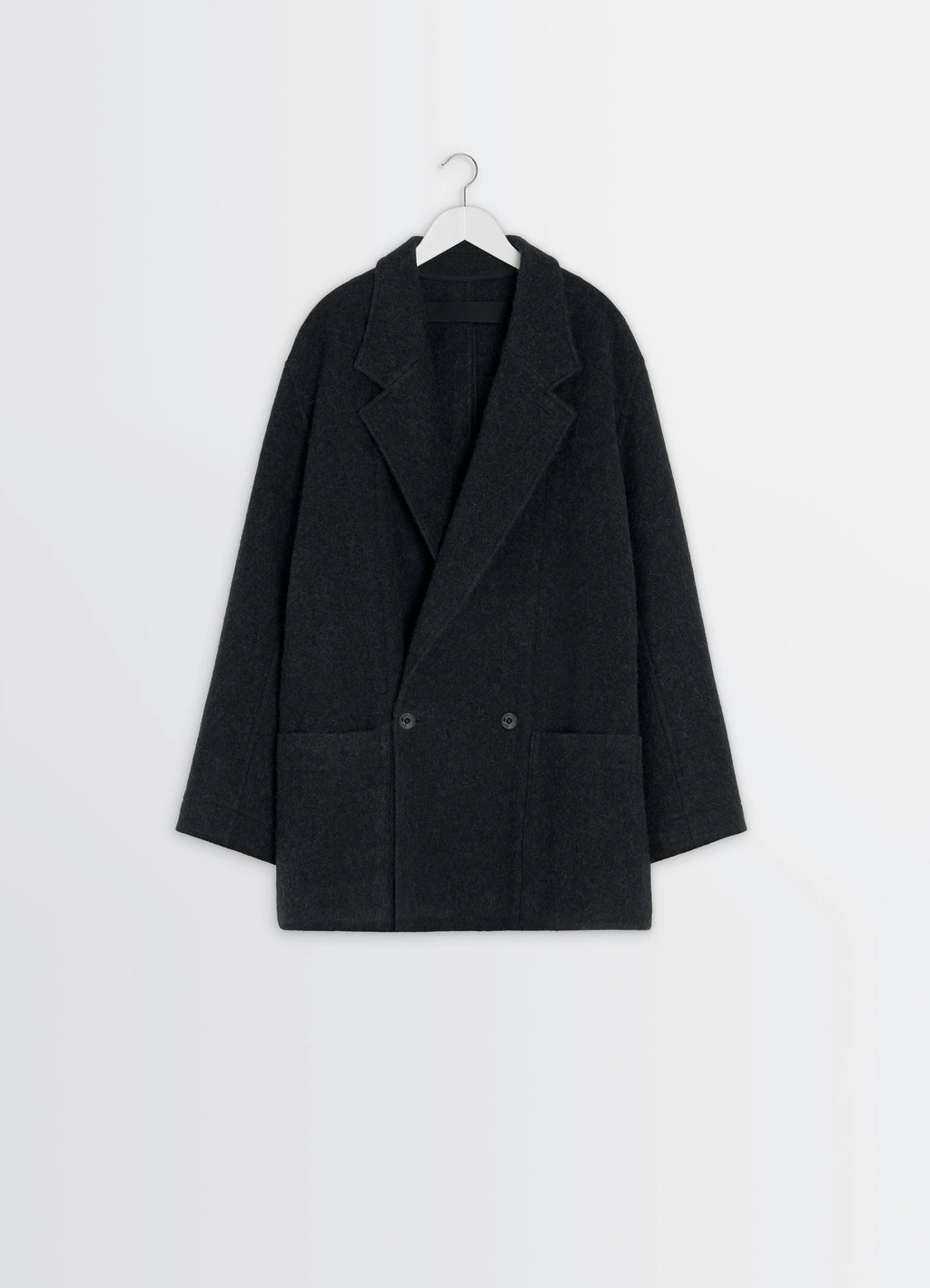 Felt Wool Jacket in Wool and Alpaca Blend, product shot, hanging view boxy silhouette