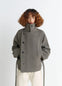 Short Asymmetrical Bathrobe Coat in Wool-Alpaca Blend, model shot, Front View Asymmetrical Button-Down
