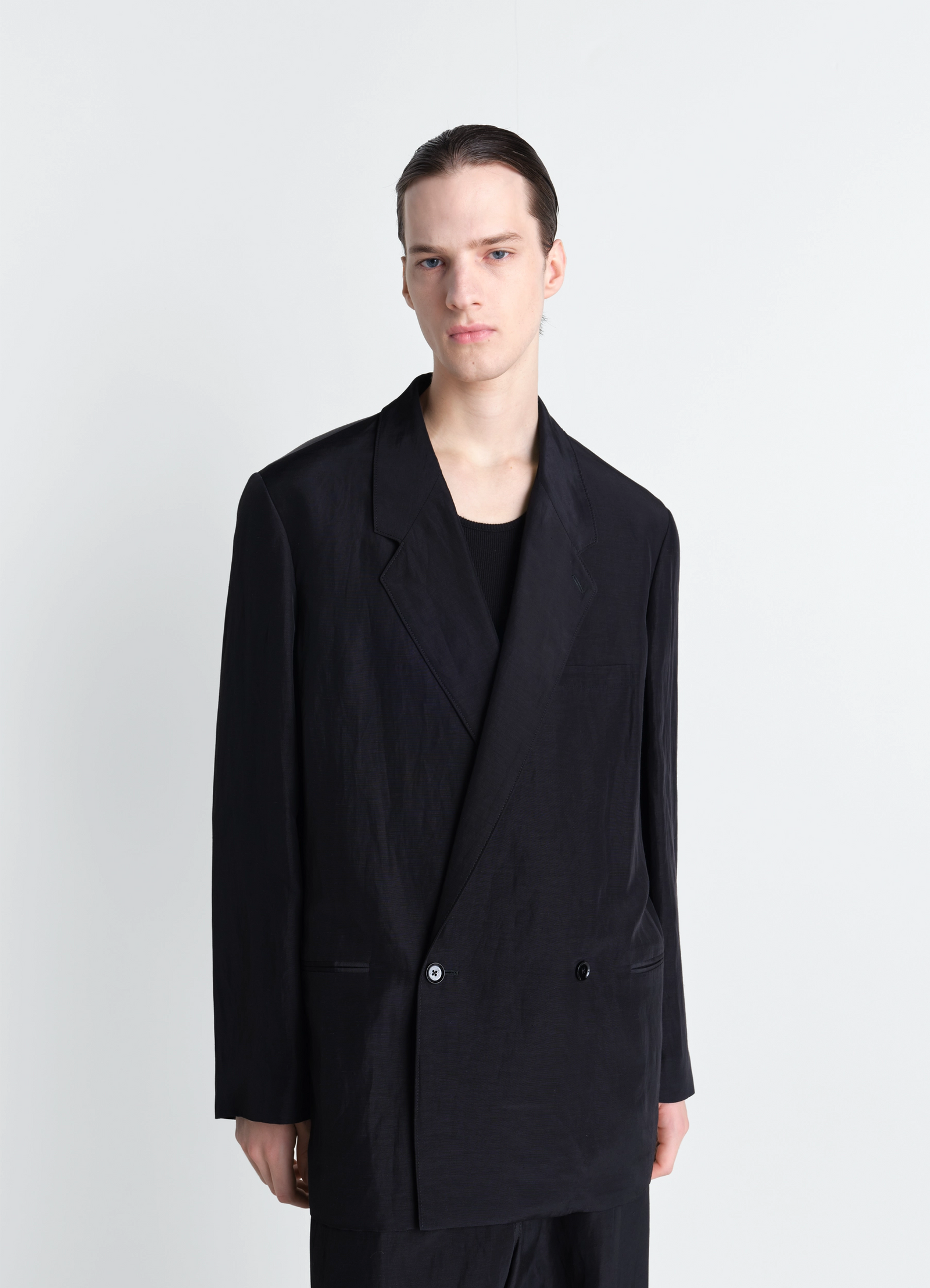 Soft tailoring double breasted coat in linen viscose