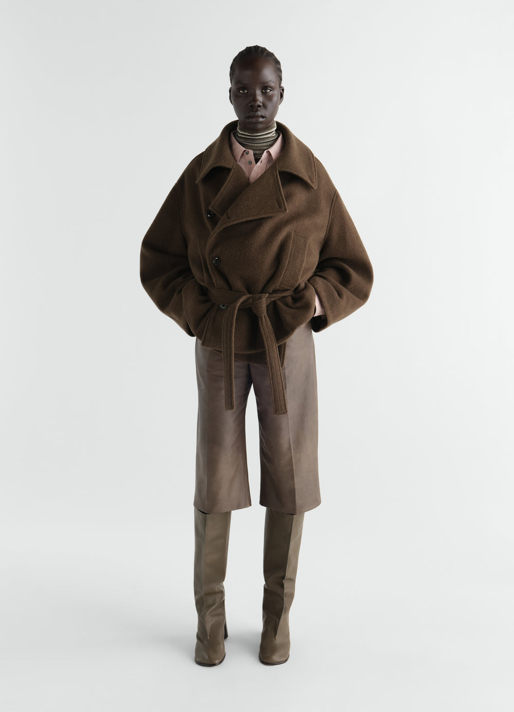 SHORT WRAP COAT IN FELTED WOOL AND ALPACA BLEND