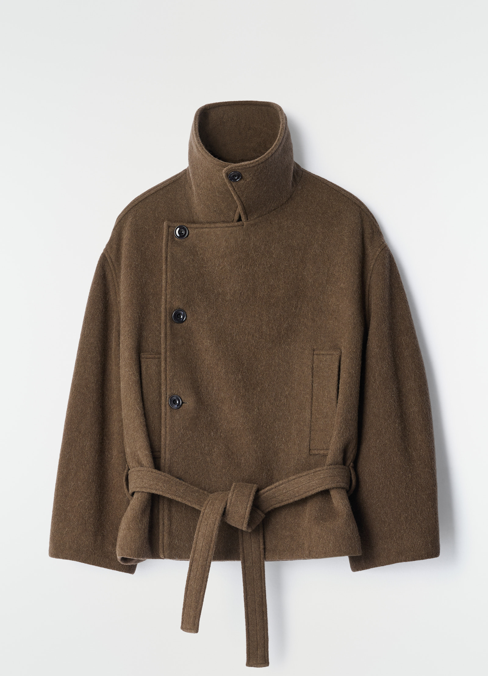 Short wrap coat in felted wool and alpaca blend