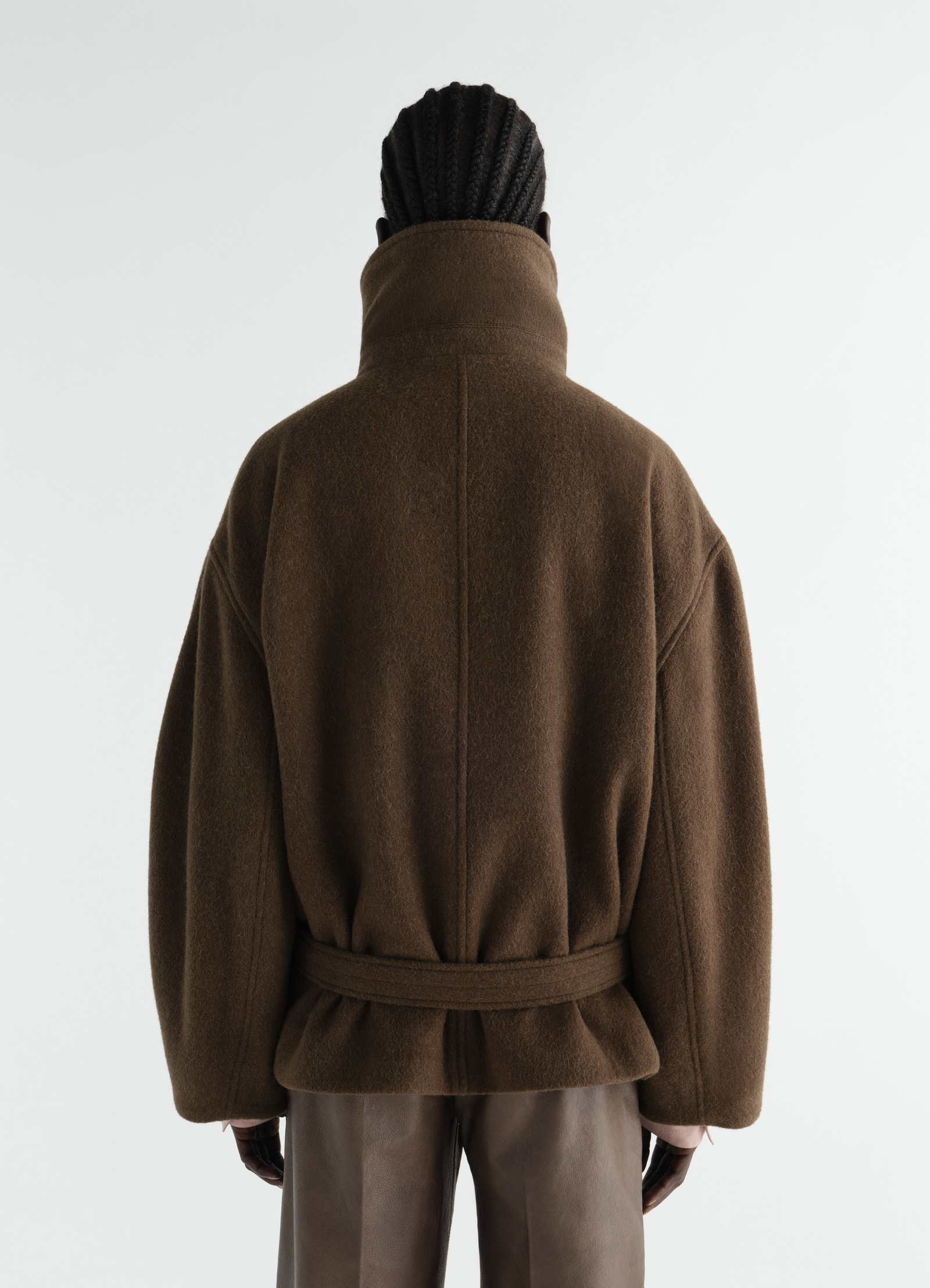 Short wrap coat in felted wool and alpaca blend