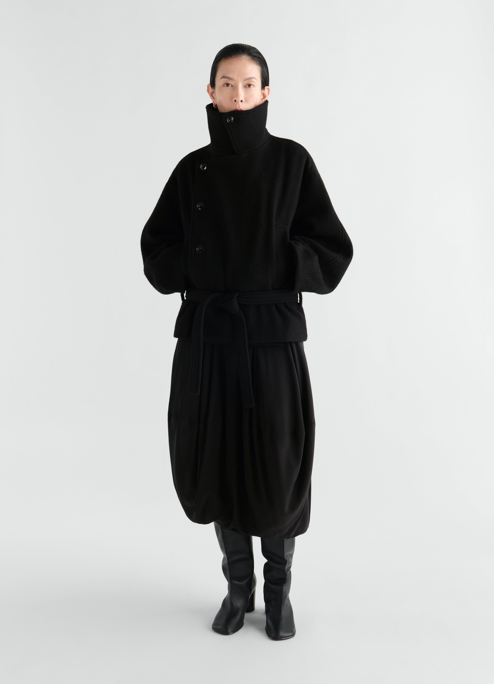 Short wrap coat in felted wool and alpaca blend