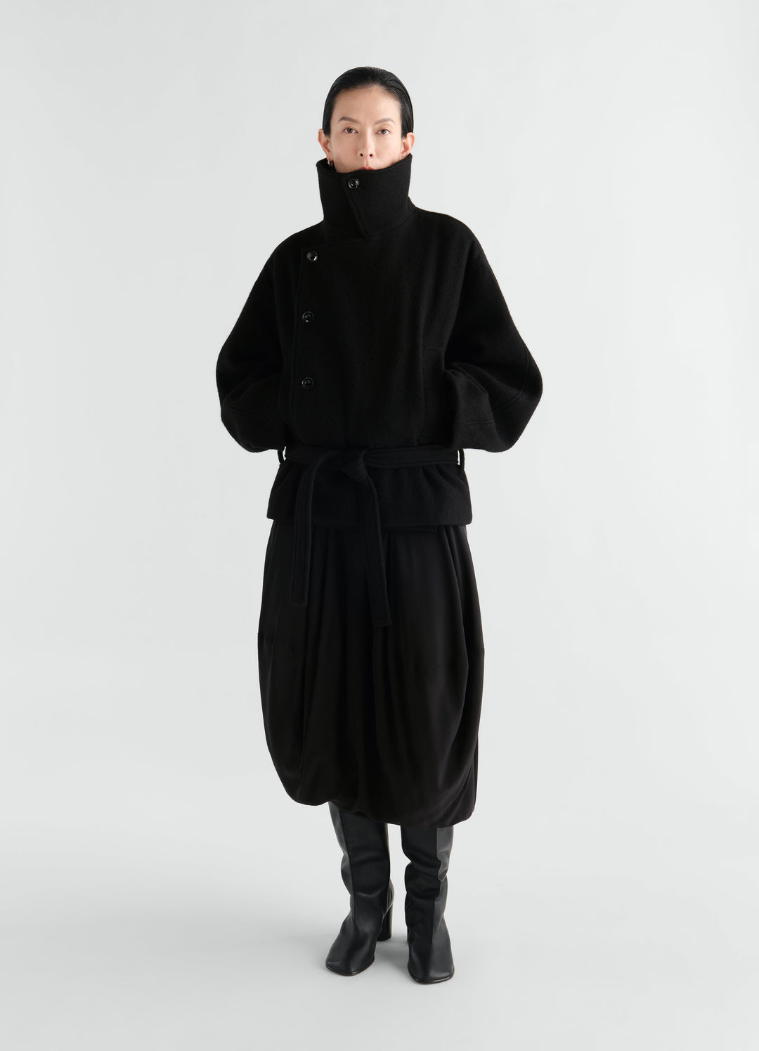 SHORT WRAP COAT IN FELTED WOOL AND ALPACA BLEND