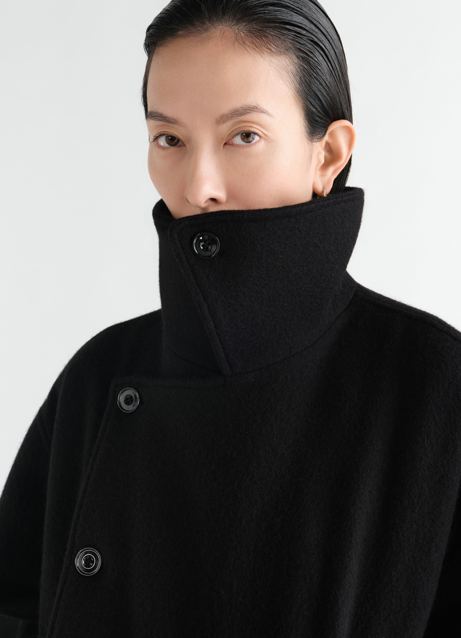 Short wrap coat in felted wool and alpaca blend