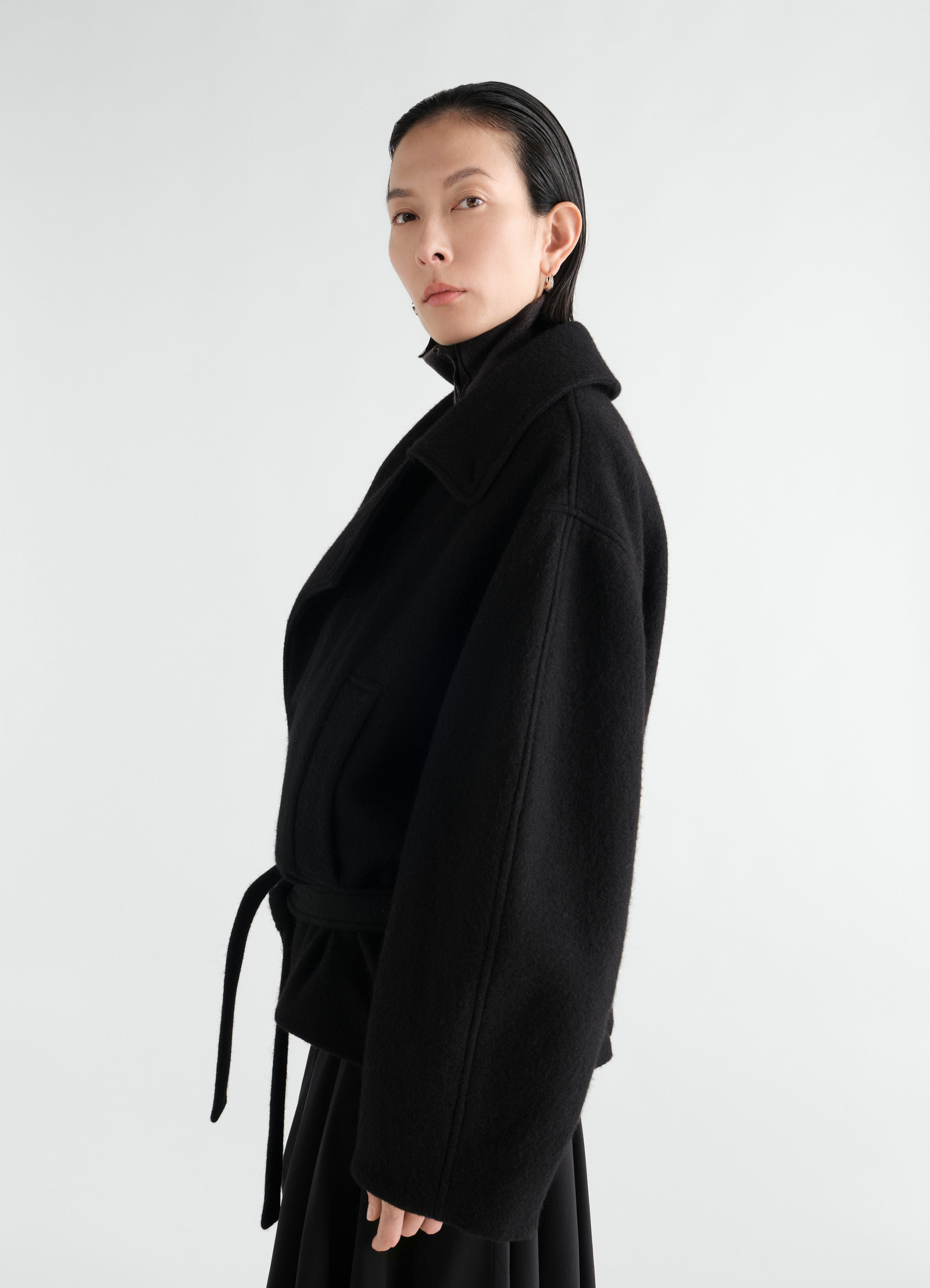 Short wrap coat in felted wool and alpaca blend