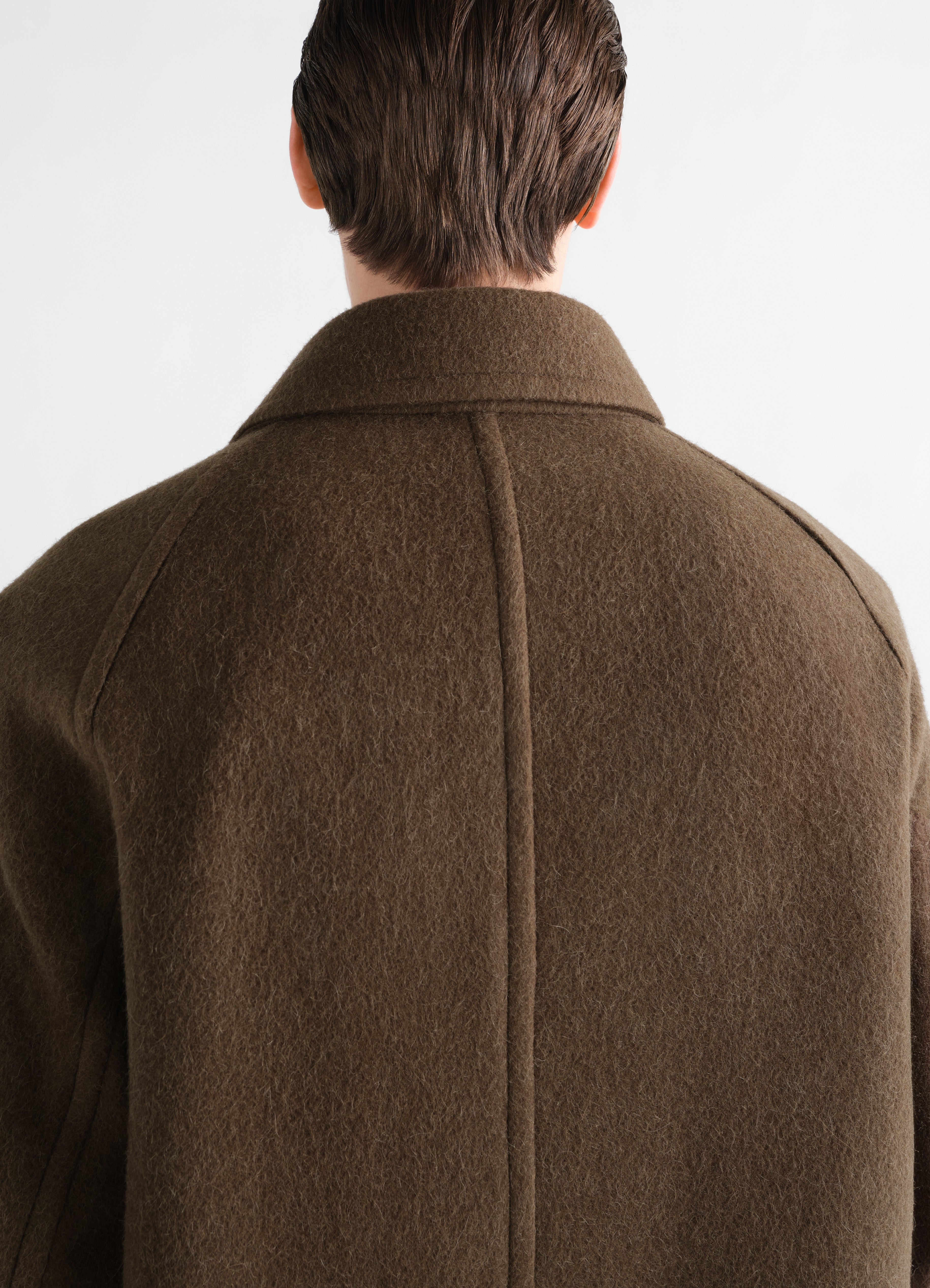 DOUBLE-BREASTED COAT IN FELTED WOOL AND ALPACA BLEND - Mud