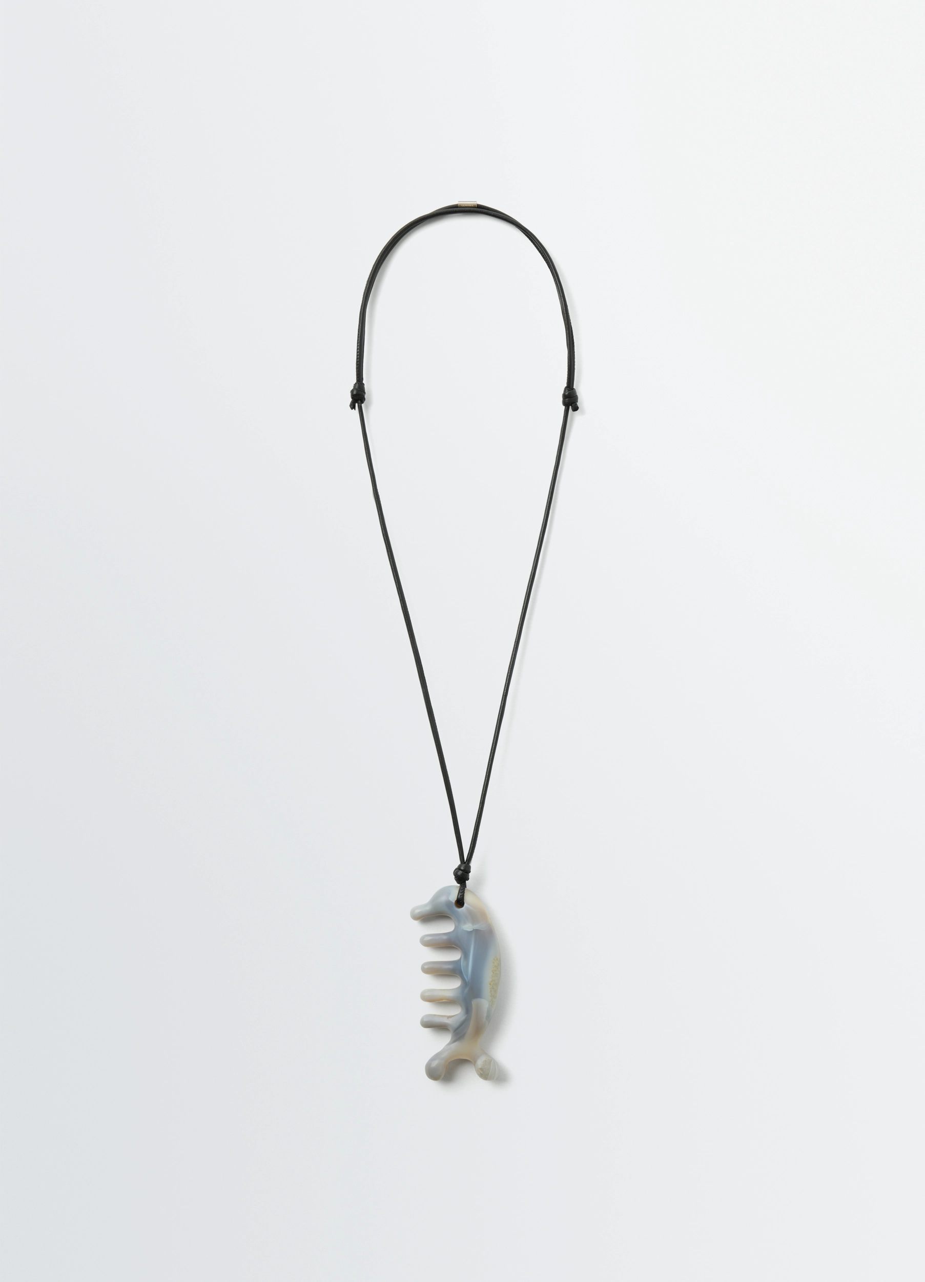 GUA SHA アゲート ベルーガネックレス - Grey Agate - ナッパレザー