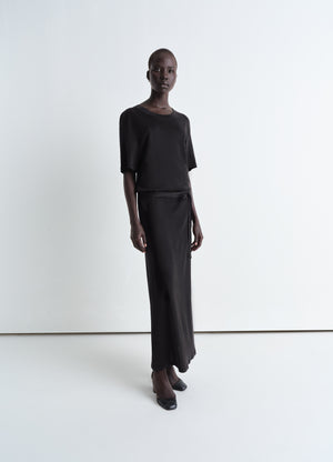 Lemaire Belted Rib T-shirt Dress in Cotton jersey rib, model shot, Front side view Loose ankle-length fit