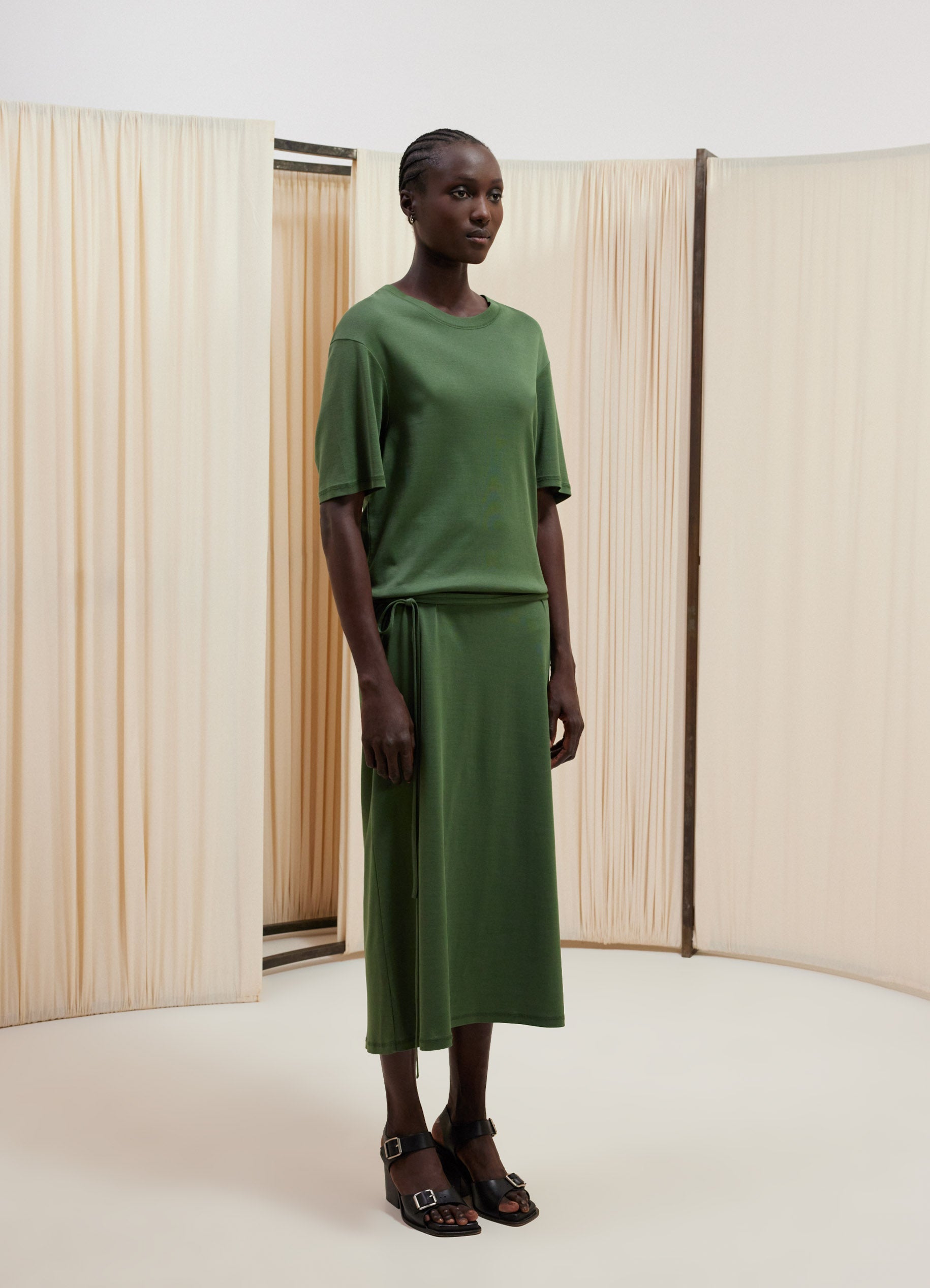 Ribbed T-Shirt Dress in Smoky Green | LEMAIRE