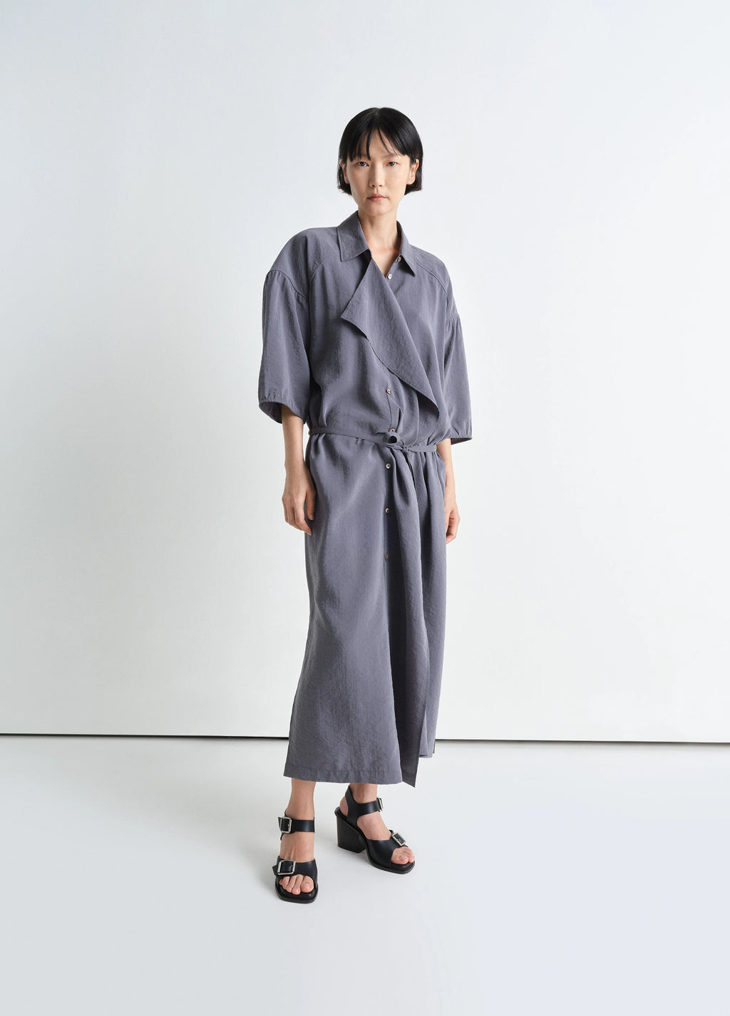 ASYMMETRICAL SHIRT DRESS - Asphalt - Dry Silk - Women | LEMAIRE