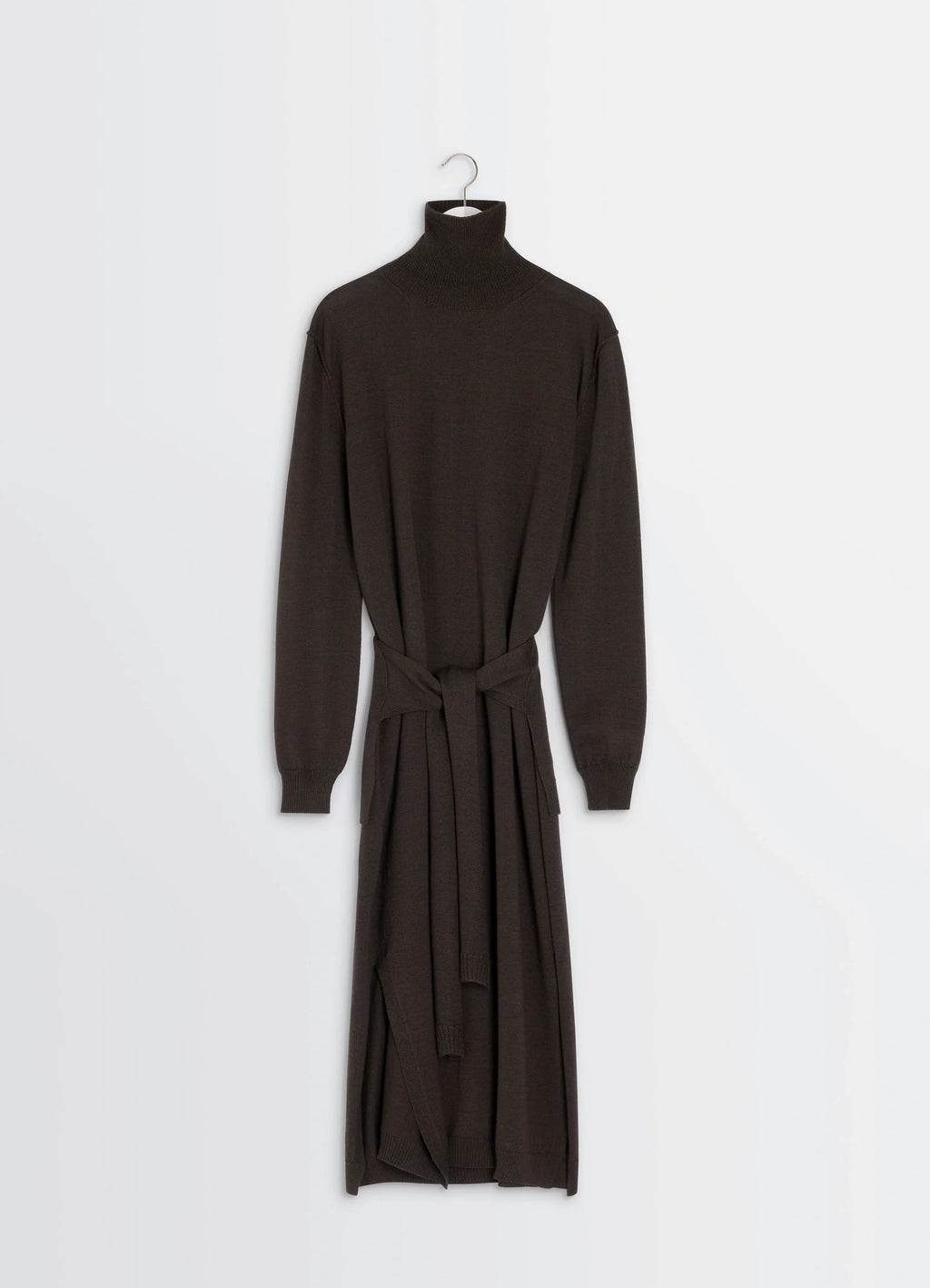 Lemaire Trompe LOeil Dress in Blended Merino Wool, product shot, hanging front view turtleneck hanging