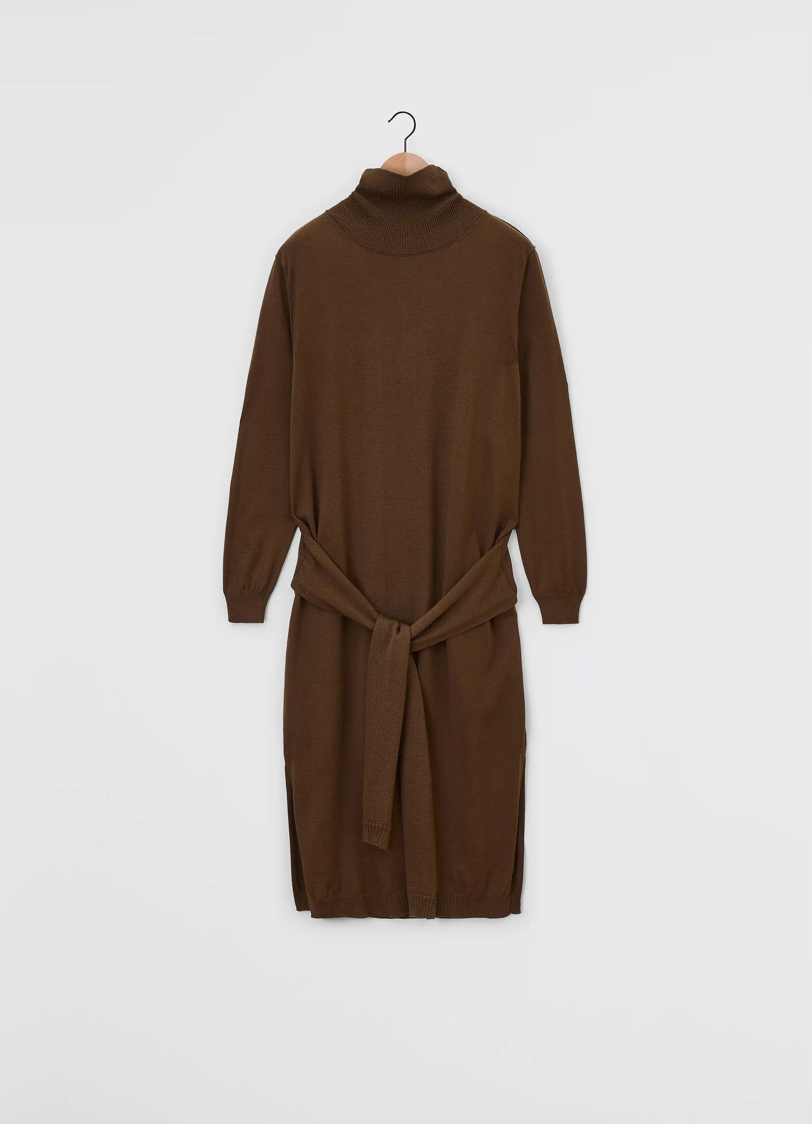 Lemaire trompe lœil dress in heathered merino blend, product shot, back view turtleneck, tie back