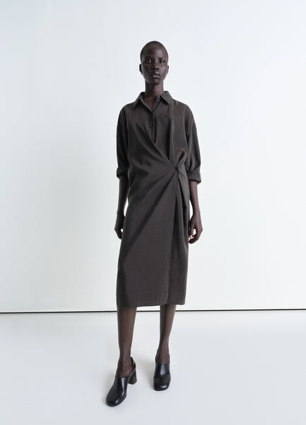 Dark Espresso Straight Collar Twisted Dress | LEMAIRE Dark Espresso Straight Collar Twisted Dress | LEMAIRE