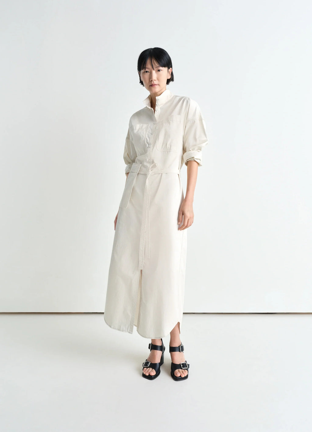 LONG SHIRT DRESS - Creamy White - Light Cotton Satin - Women | LEMAIRE