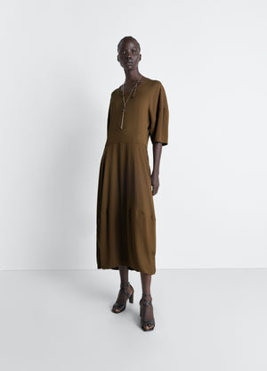 Lemaire balloon dress in crepe de chine viscose, model shot, front view rounded silhouette