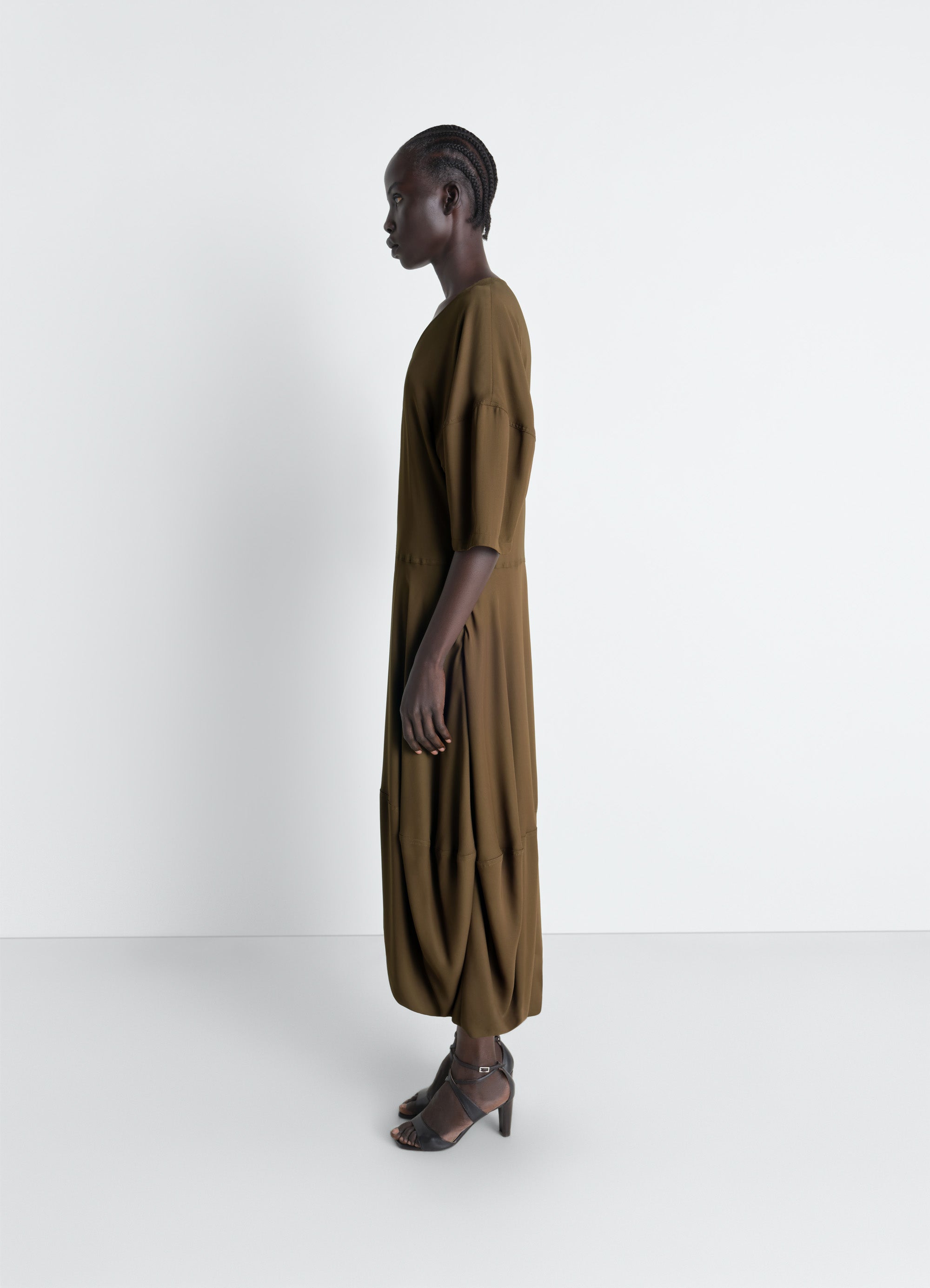 BALLOON DRESS IN CREPE DE CHINE VISCOSE - Bronze - Crepe de Chine