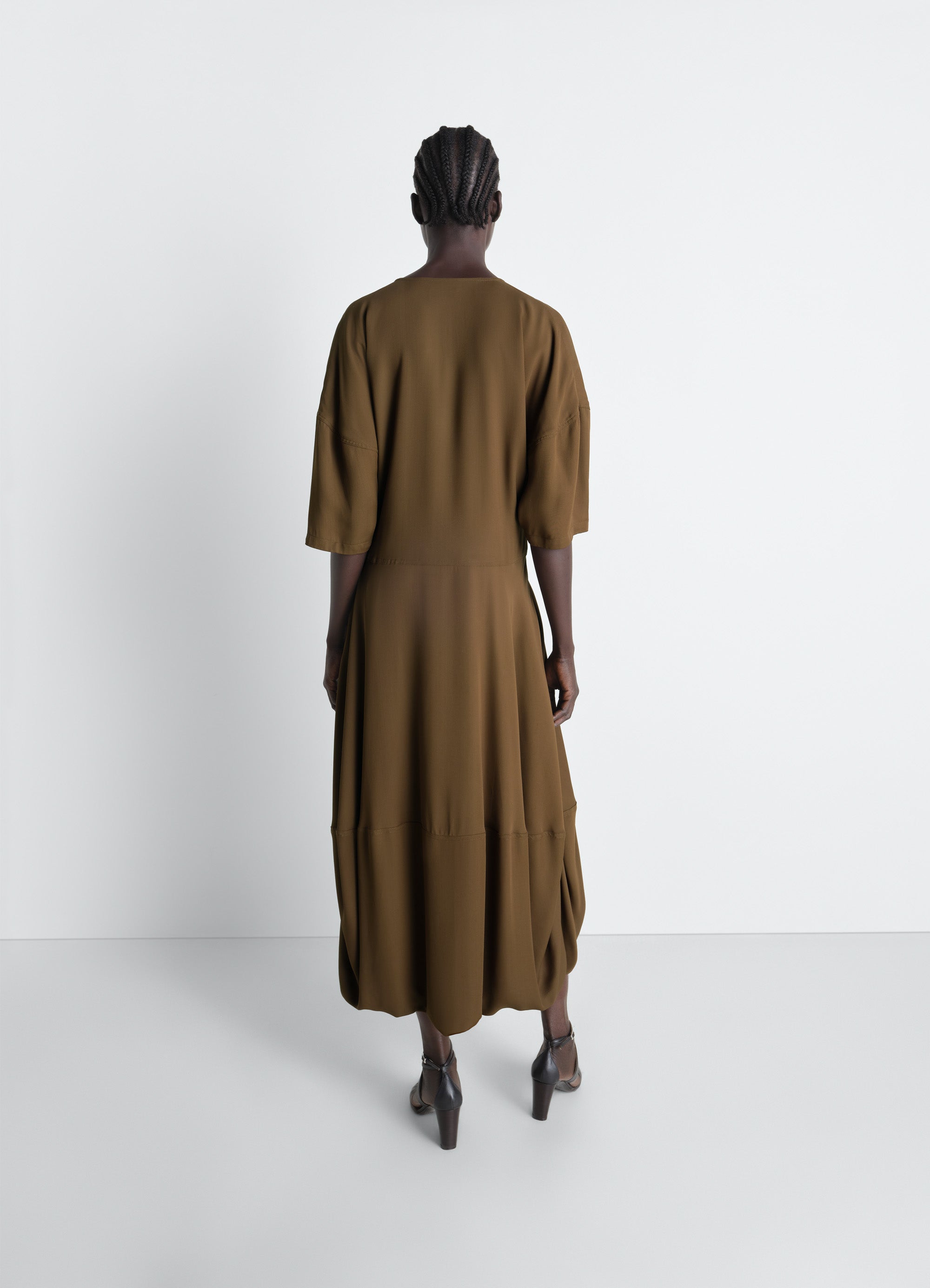 BALLOON DRESS IN CREPE DE CHINE VISCOSE - Bronze - Crepe de Chine