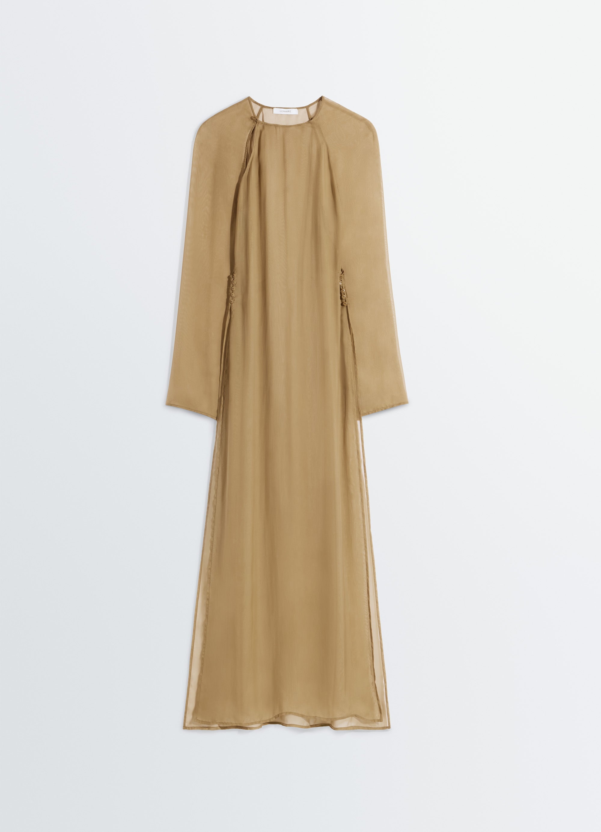 透け感のあるキュプラのスリットドレス - Khaki - 透け感のある