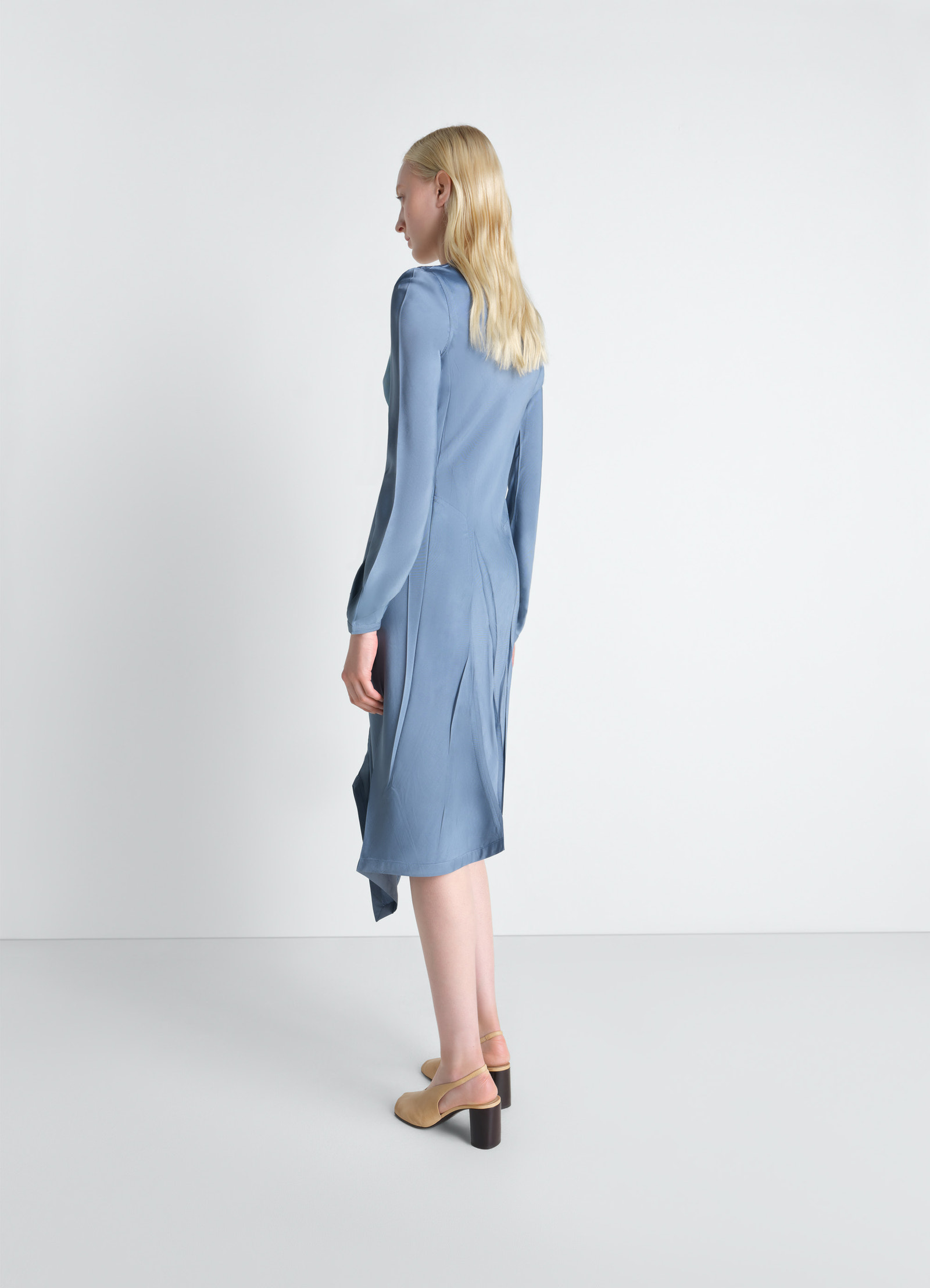 Creased bias dress in poly viscose twill