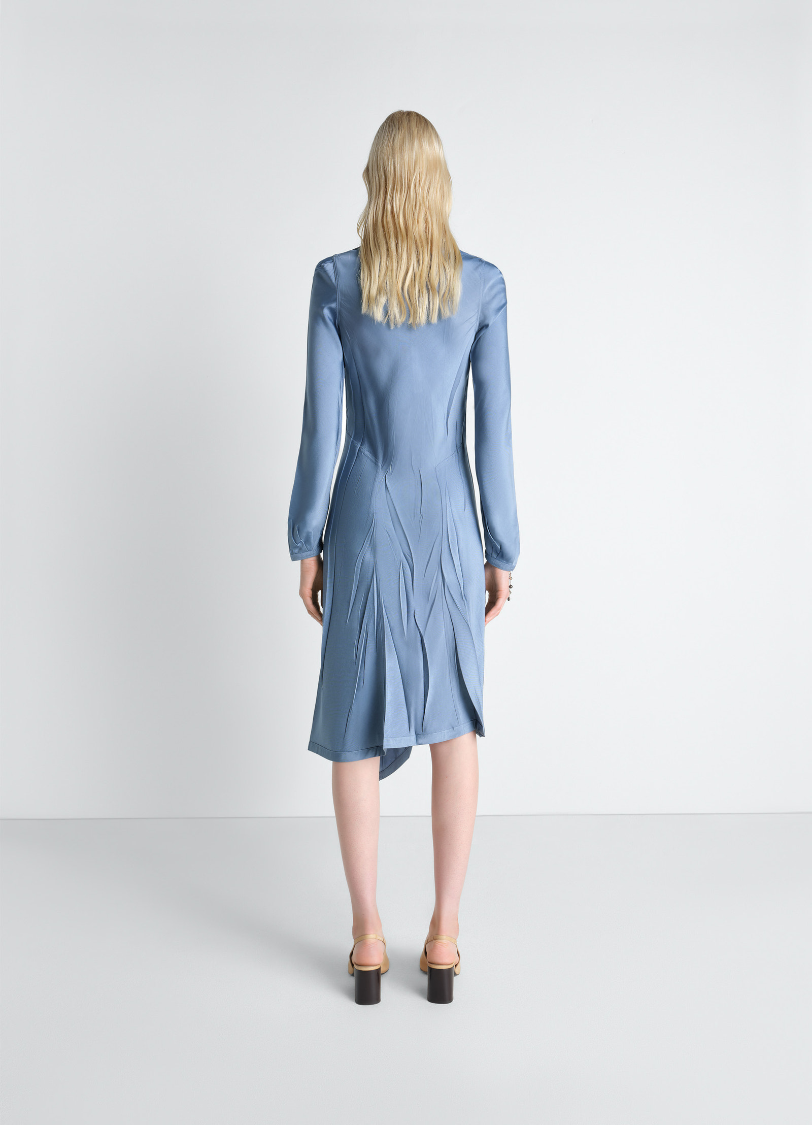 Creased bias dress in poly viscose twill