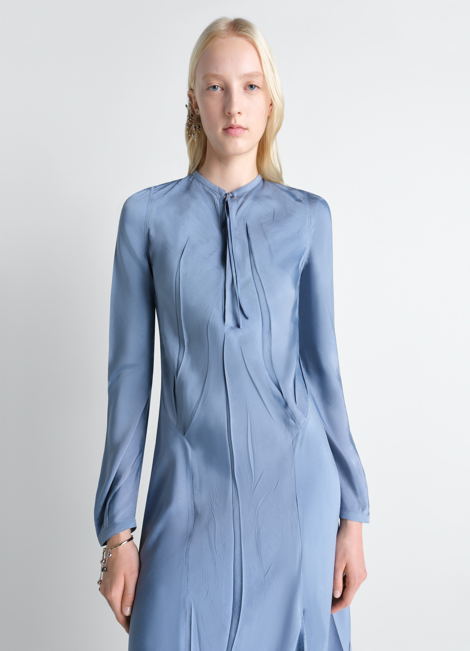 Creased bias dress in poly viscose twill