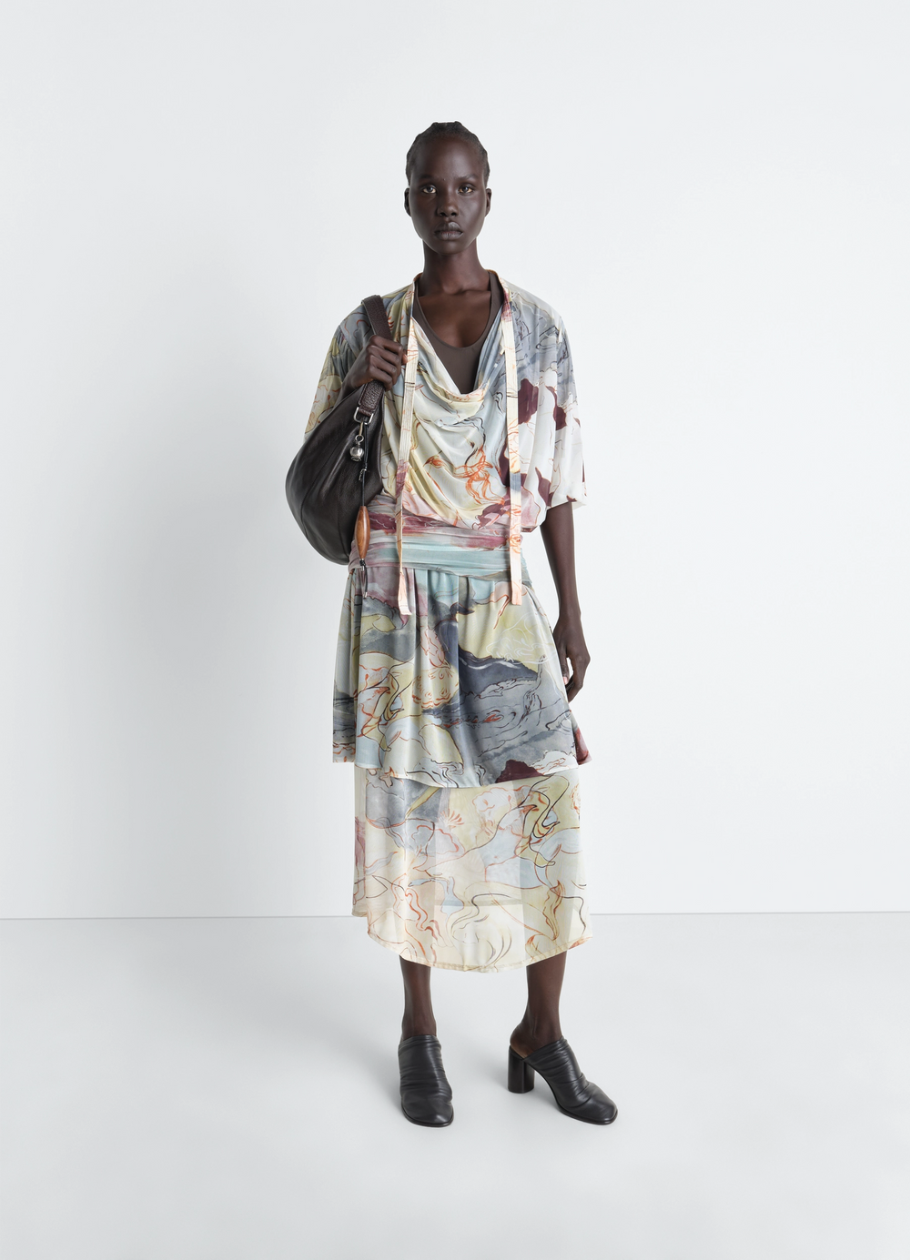 アクアレルプリントメッシュのダブルレイヤードレス