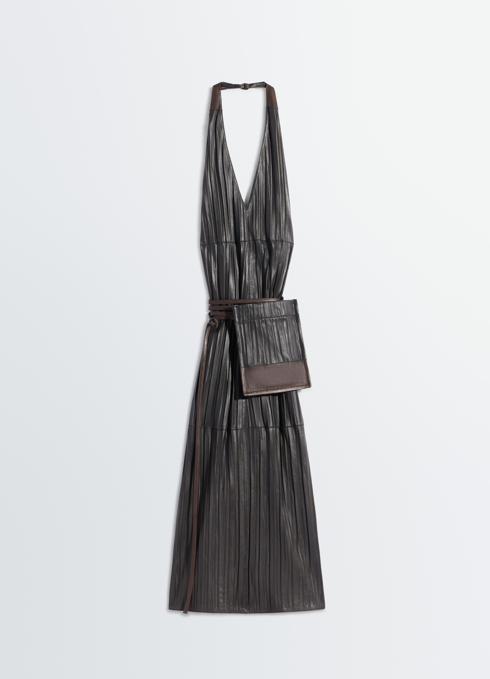 Leather apron dress in crinkle lamb leather