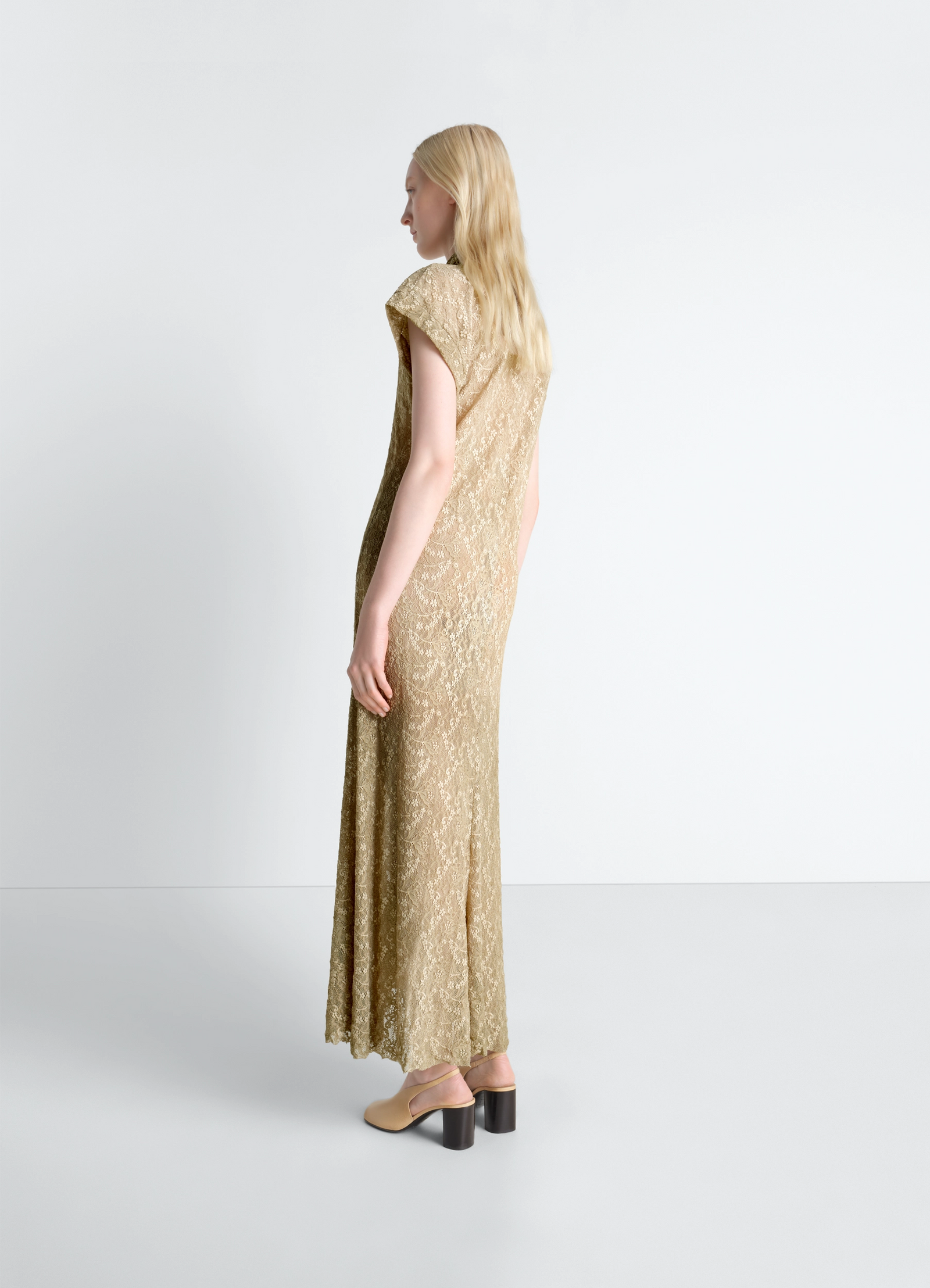 Long foulard dress in lace