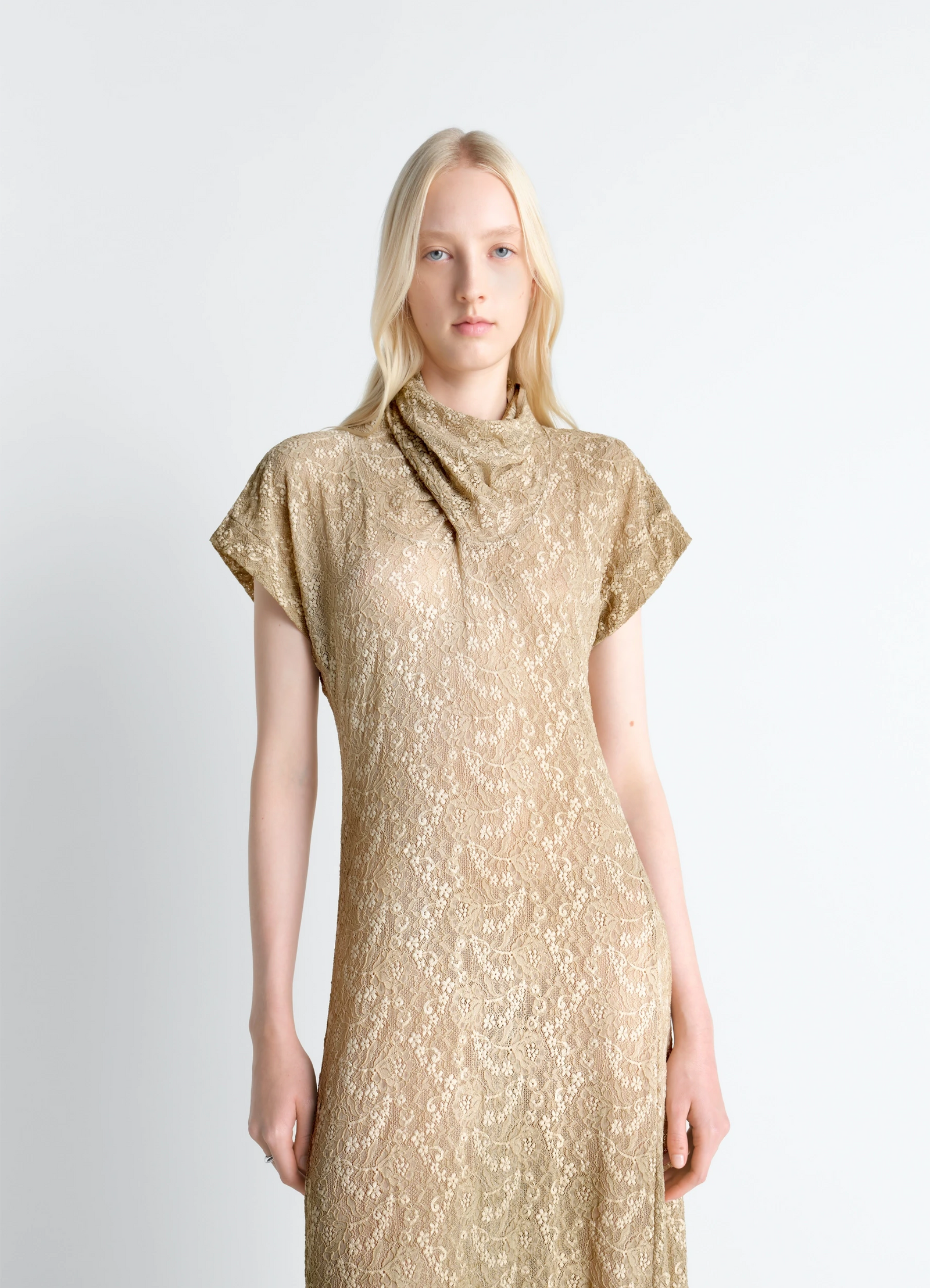 Long foulard dress in lace