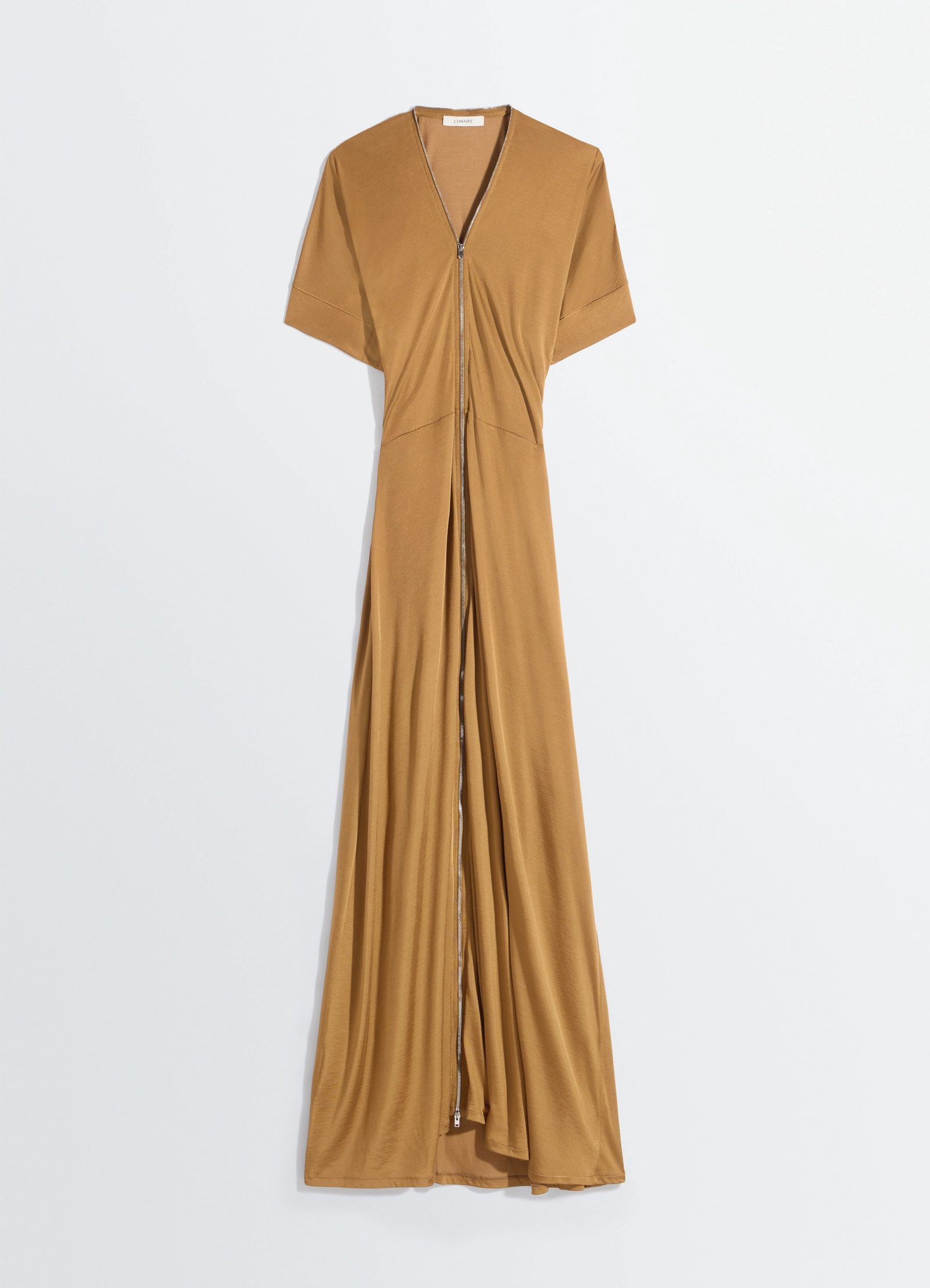 Zip dress in viscose cotton jersey in matte and sheen cotton-viscose, product shot, hanging flat view centered zipper, short