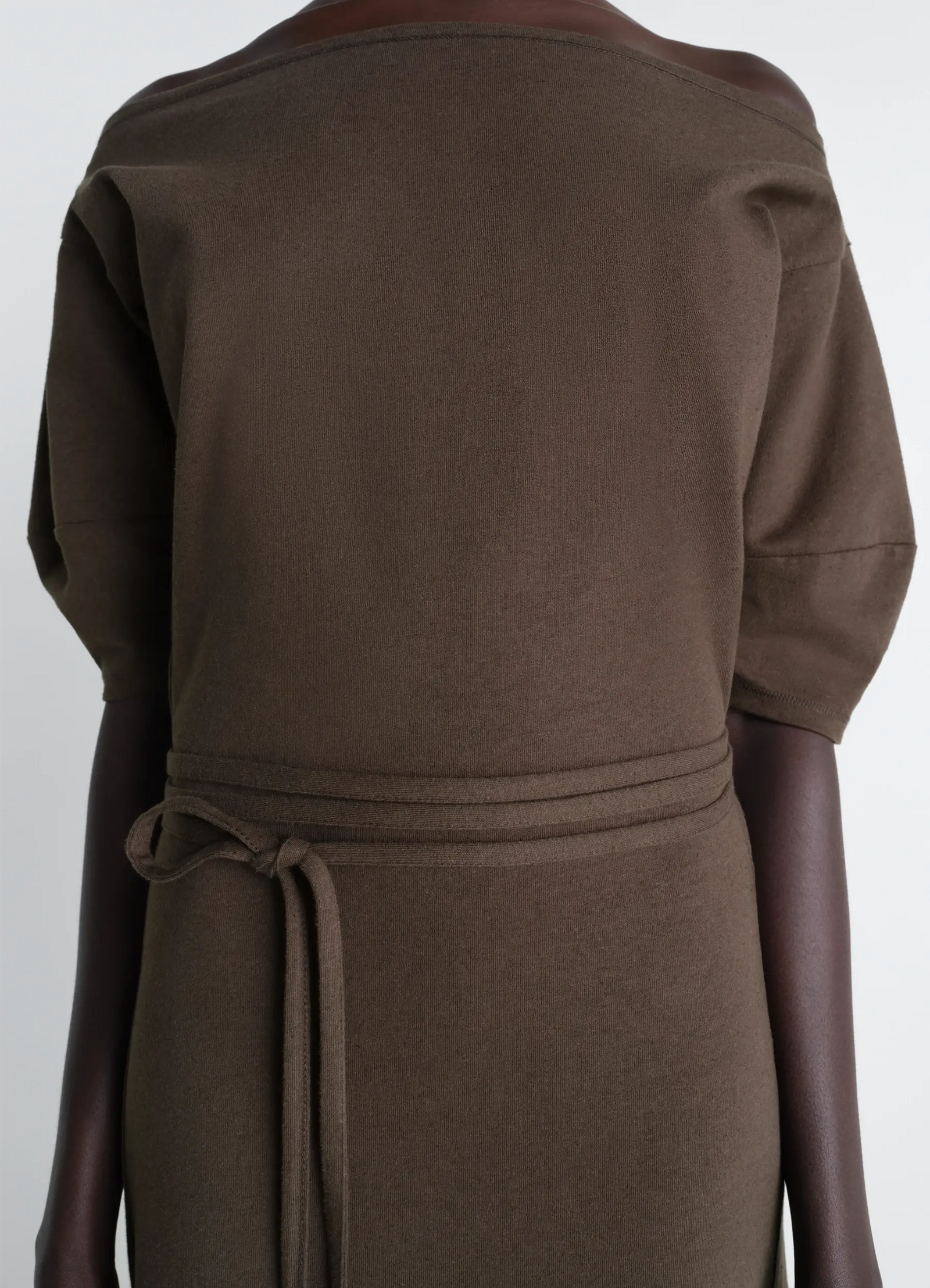 Off shoulder dress in jersey in thick cotton-and-linen jersey, model shot, back view off-shoulder, tie back detail