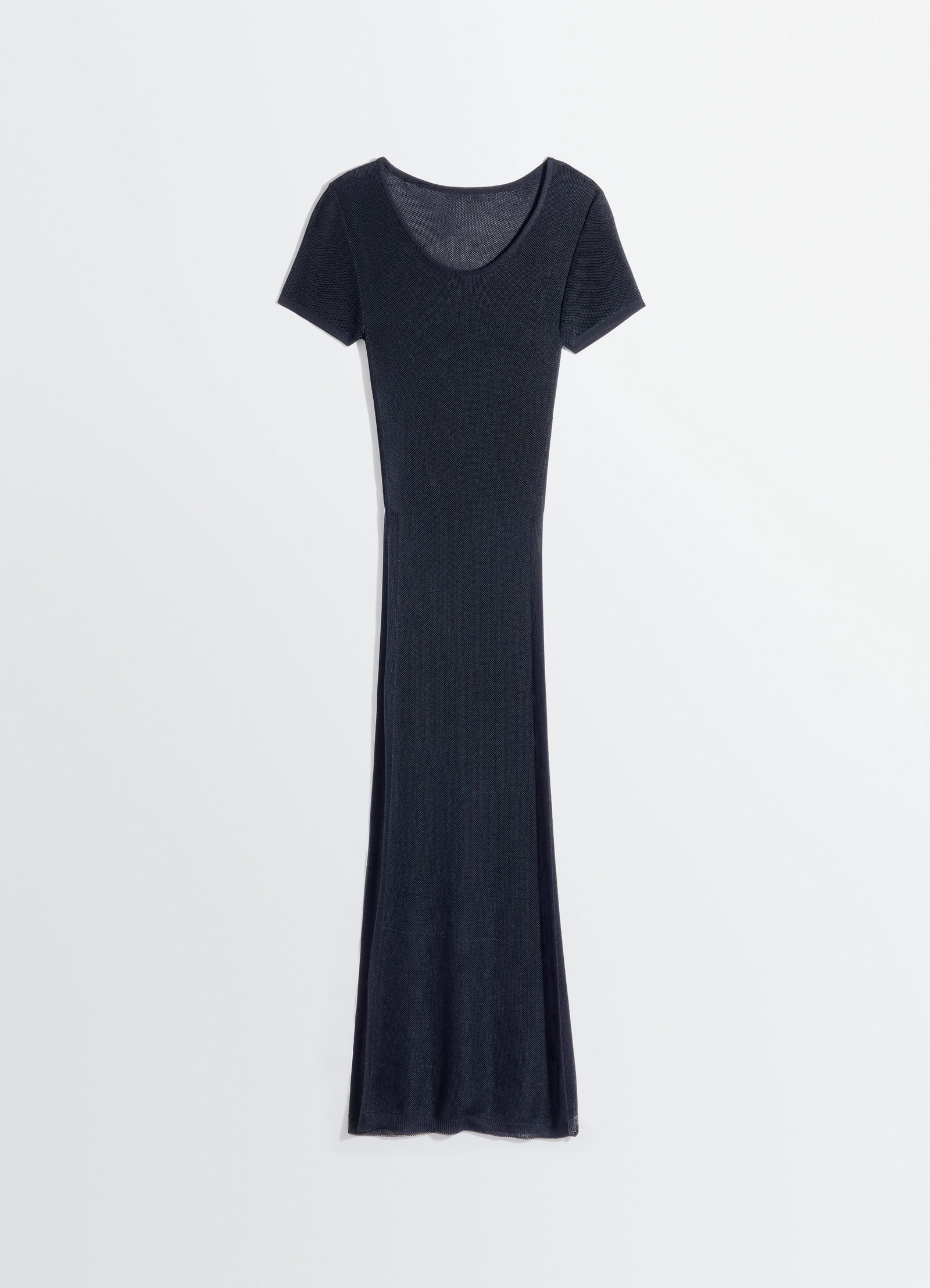 Lemaire column dress in shiny viscose, product shot, flat lay top view short sleeve scoop neck