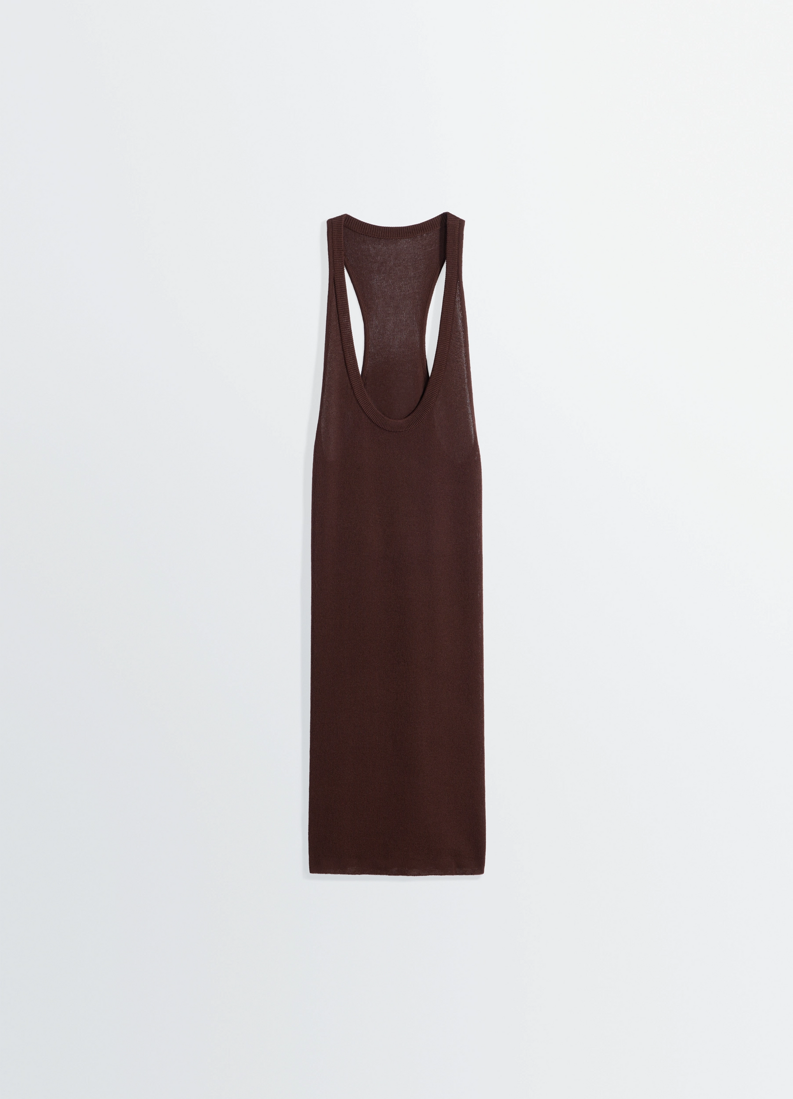 Lemaire tank top mini dress in viscose crepe, product shot, overhead view racerback cut