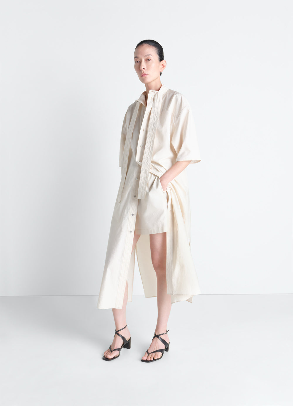 ウォッシュドコットンシルクのリバーシブルチューブドレス