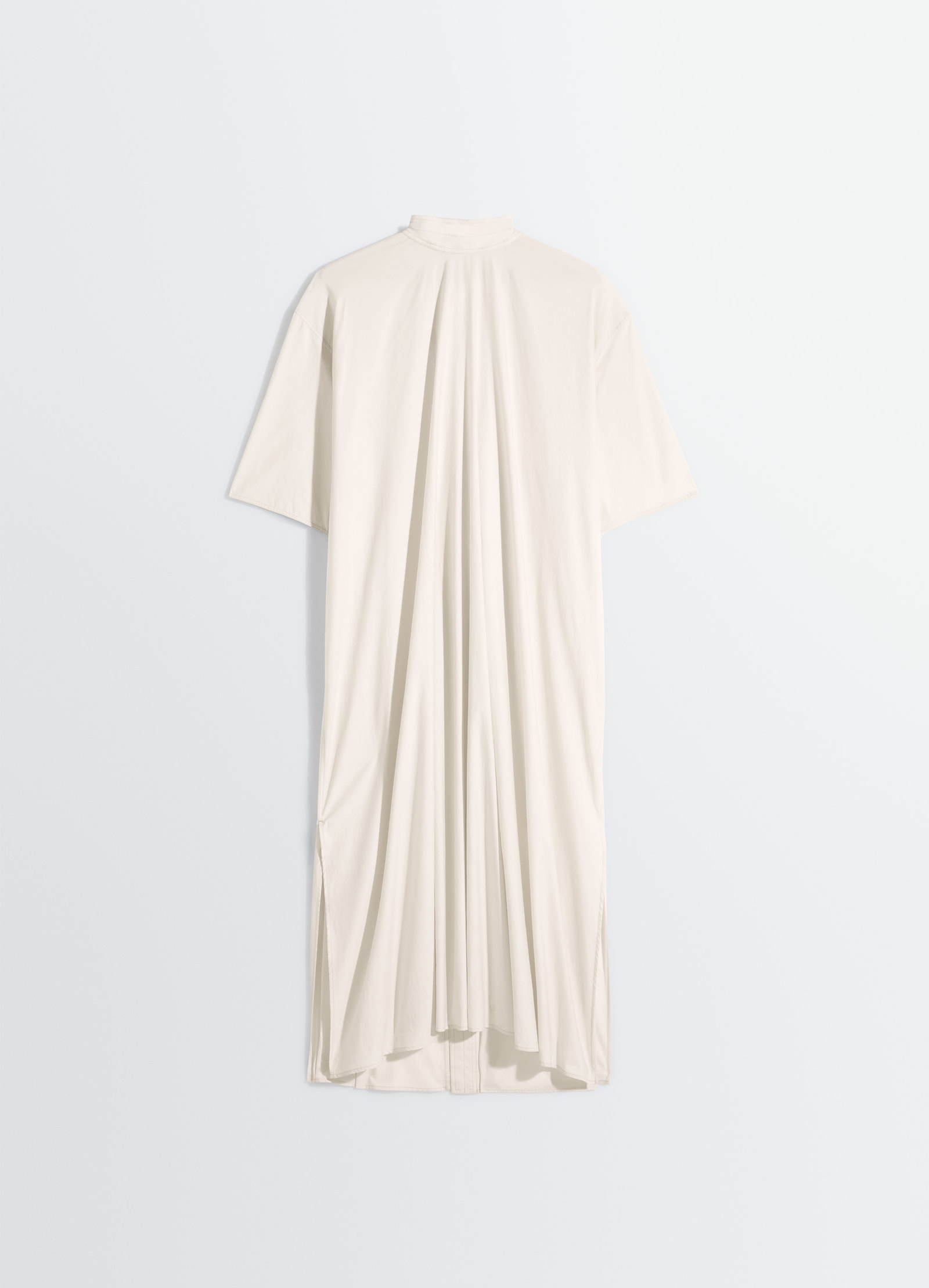 Reversible tube dress in washed cotton silk, product shot, backward top-down view pleated back draping