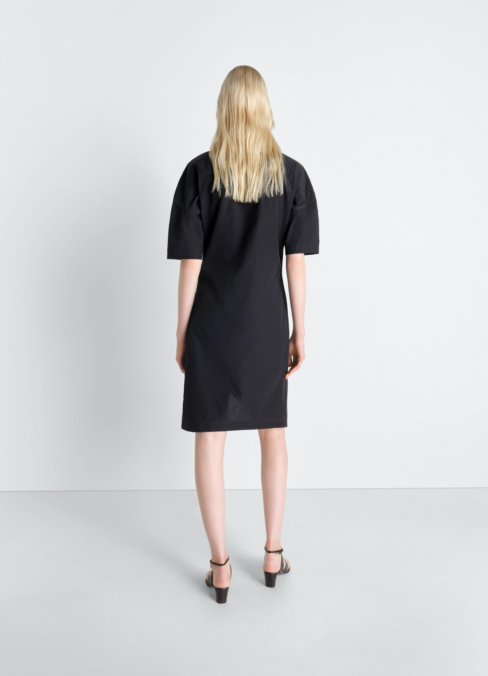 Lemaire soft collar dress in crepe cotton, model shot, back view straight back silhouette
