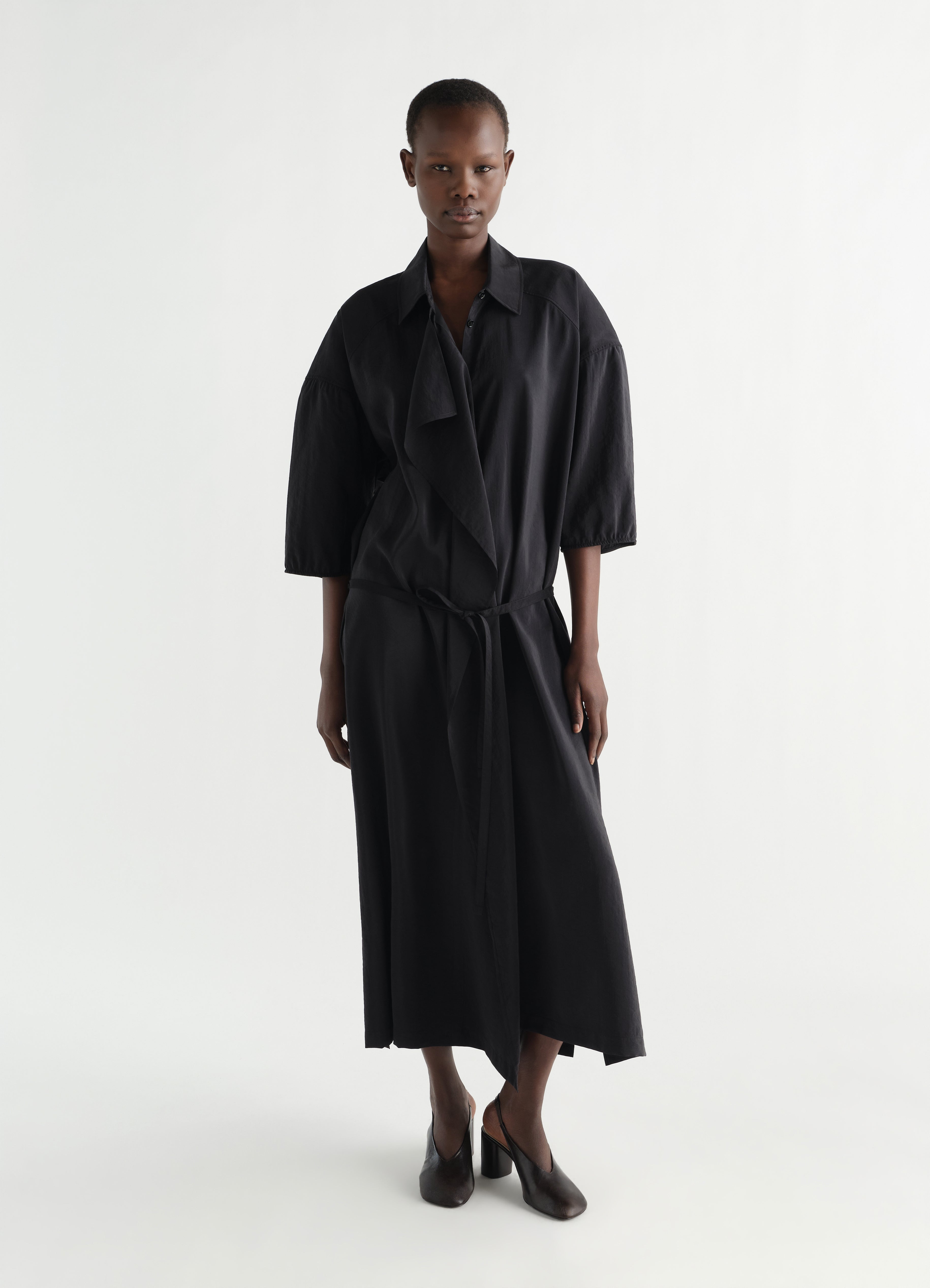 asymmetrical shirt dress Striped Poplin Cut to a midi length and left unlined for a lightweight drape Asymmetrical Belted Shirt Dress
