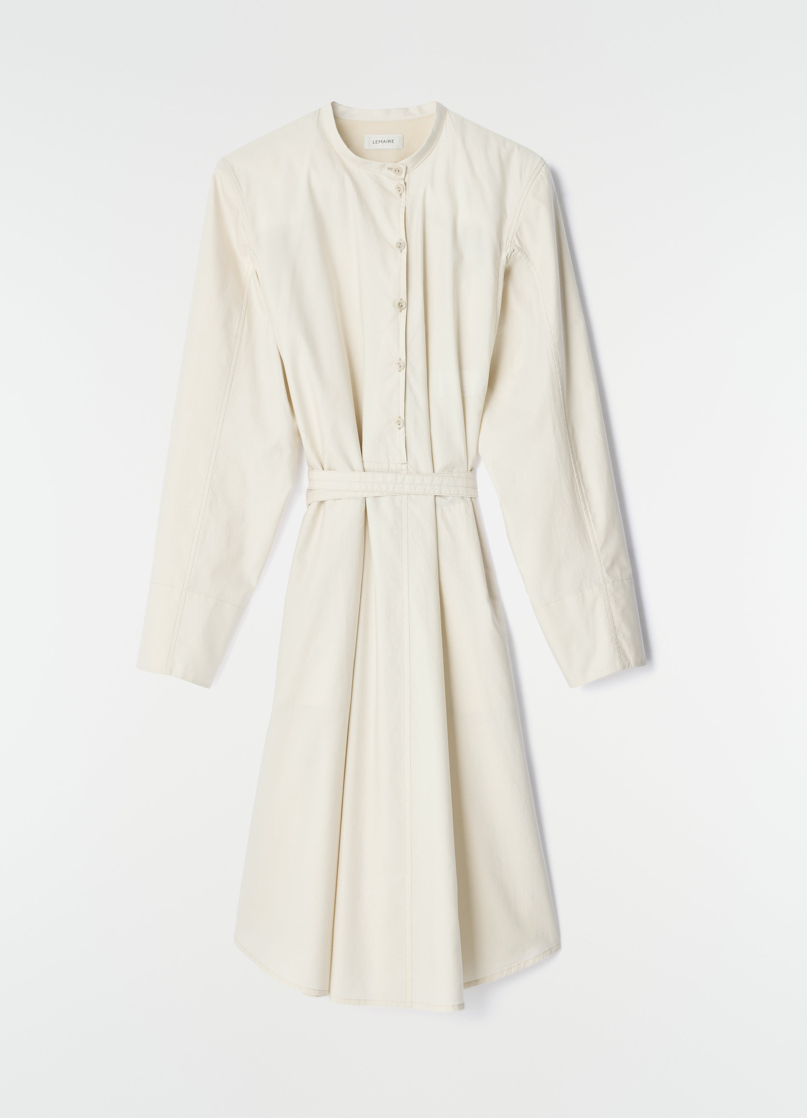 Sailor dress in washed cream cotton-silk blend by lemaire flat lay on plain white background